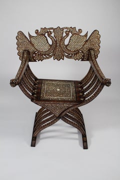 Anglo Indian rosewood and bone Savonarola armchair, India, 1890s
