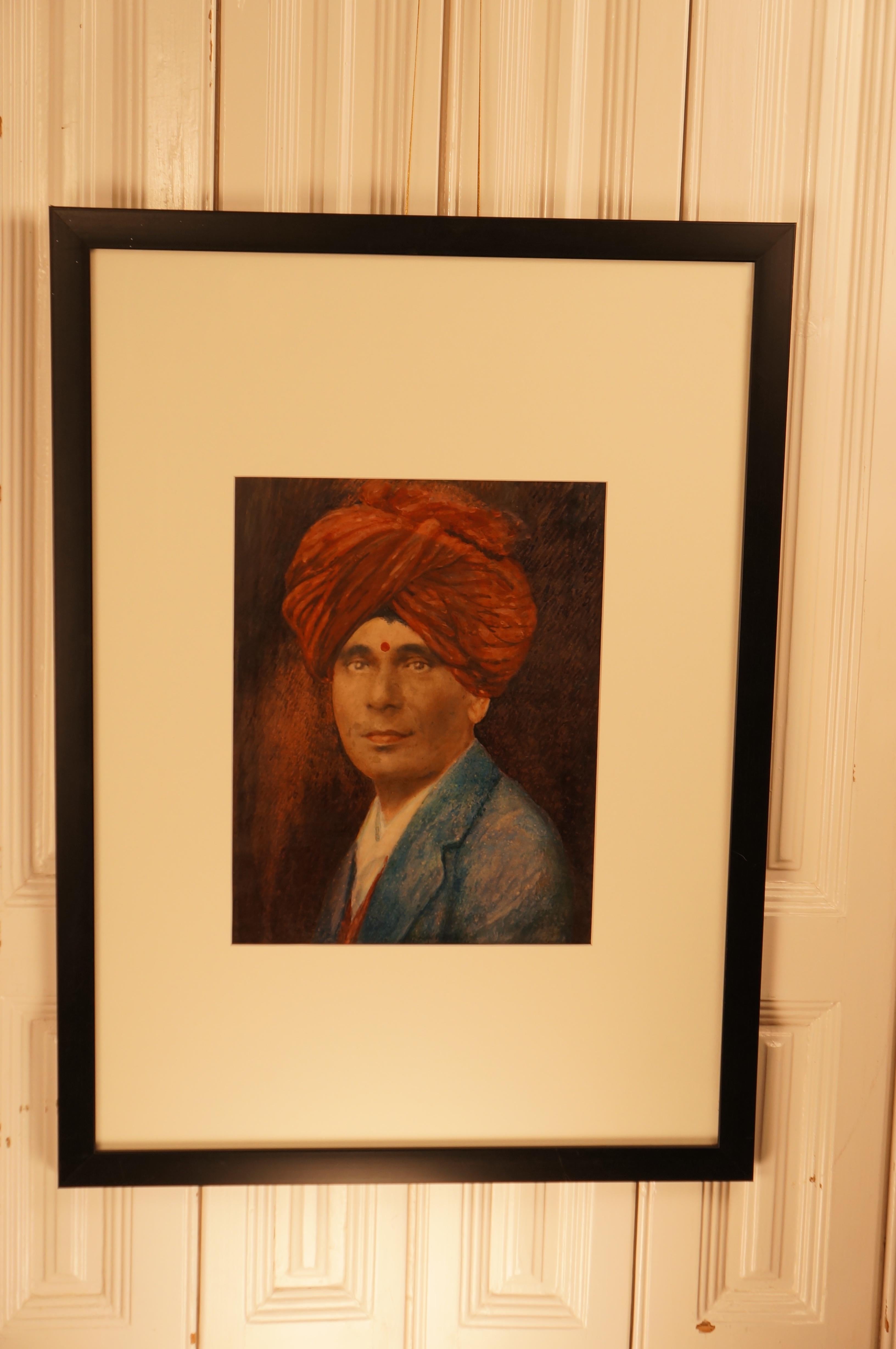 Indischer Künstler, Porträt eines Mannes, 1980er Jahre (Leinwand) im Angebot