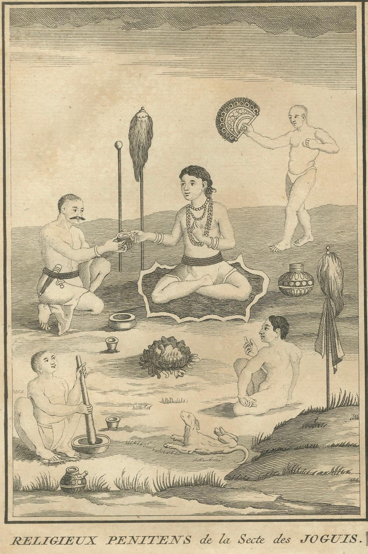 Ascetas indios y rituales de devoción - Dar de comer a los pájaros y actos de penitencia, 1734 en venta 1