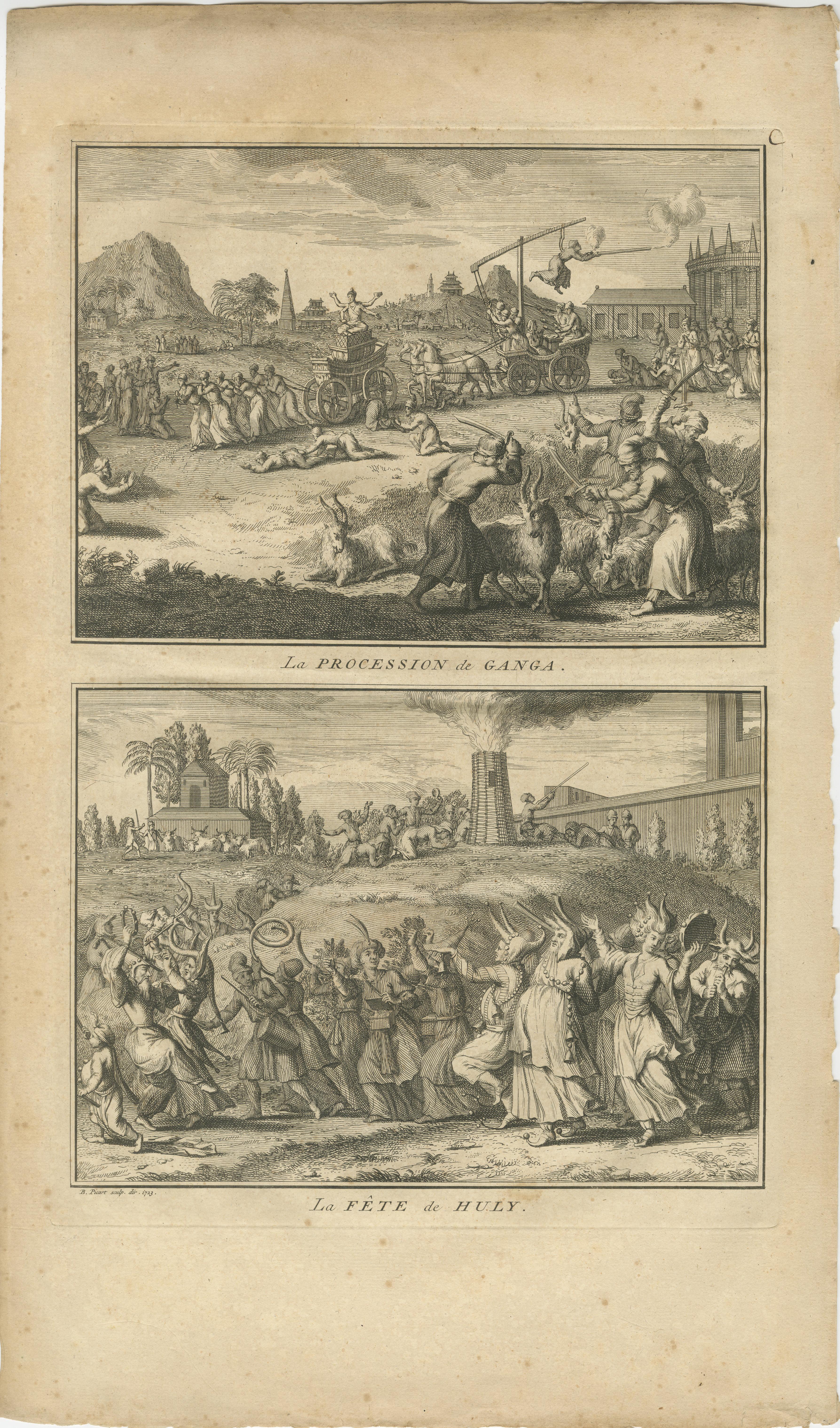 Ascetas indios y rituales de devoción - Dar de comer a los pájaros y actos de penitencia, 1734 en venta 3