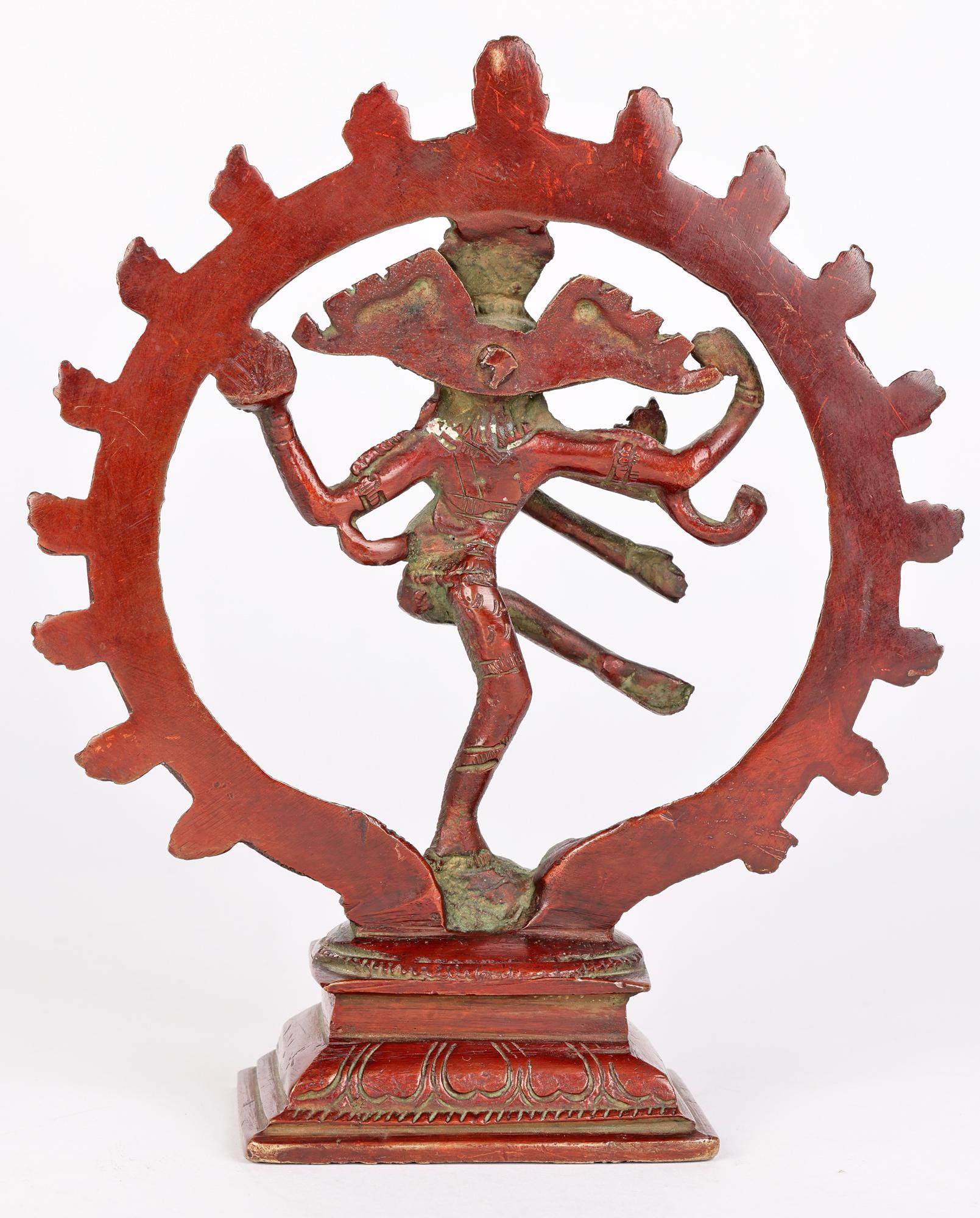 Indische, indische, asiatische, lackierte Bronze, tanzende hinduistische Shiva Nataraja  im Angebot 4
