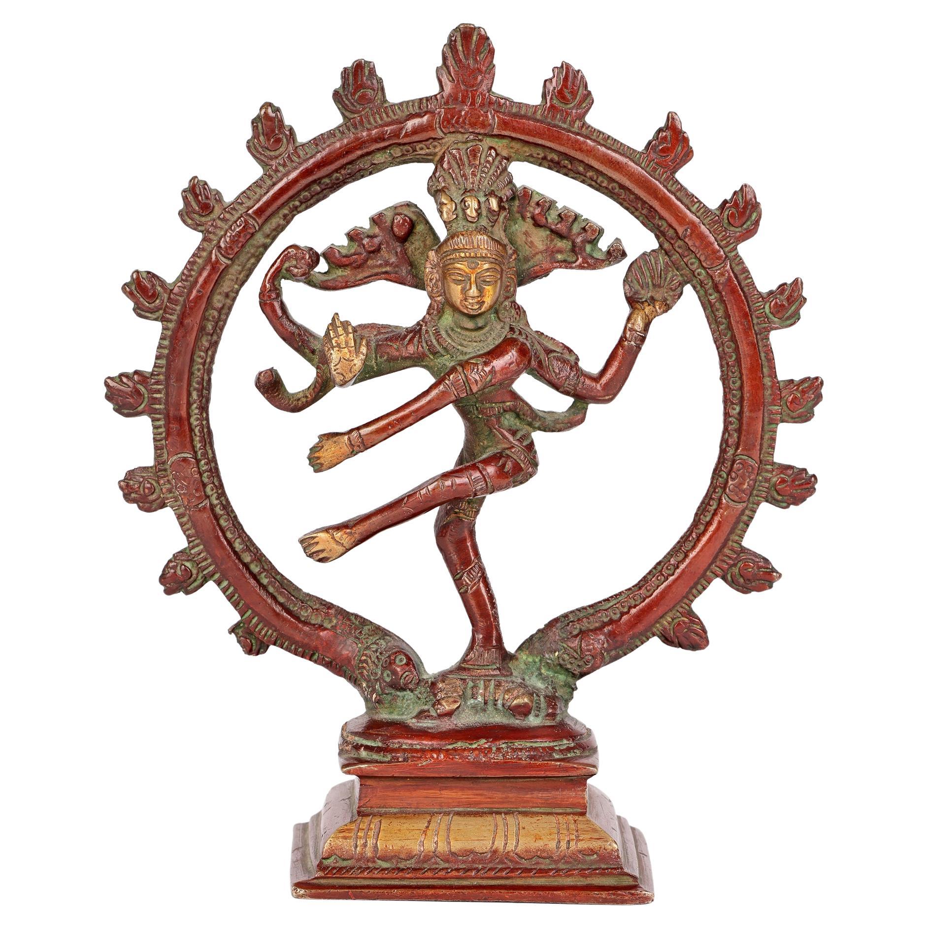 Indische, indische, asiatische, lackierte Bronze, tanzende hinduistische Shiva Nataraja  im Angebot
