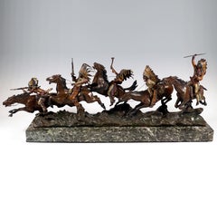 Attacco indiano, festa di guerra, grande bronzo viennese, di Carl Kauba, Circa 1920