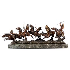 Attacco indiano, festa di guerra, grande bronzo viennese, di Carl Kauba, Circa 1920