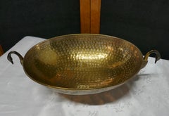 Indian Beaten Brass Oval Dish with Swan Handles