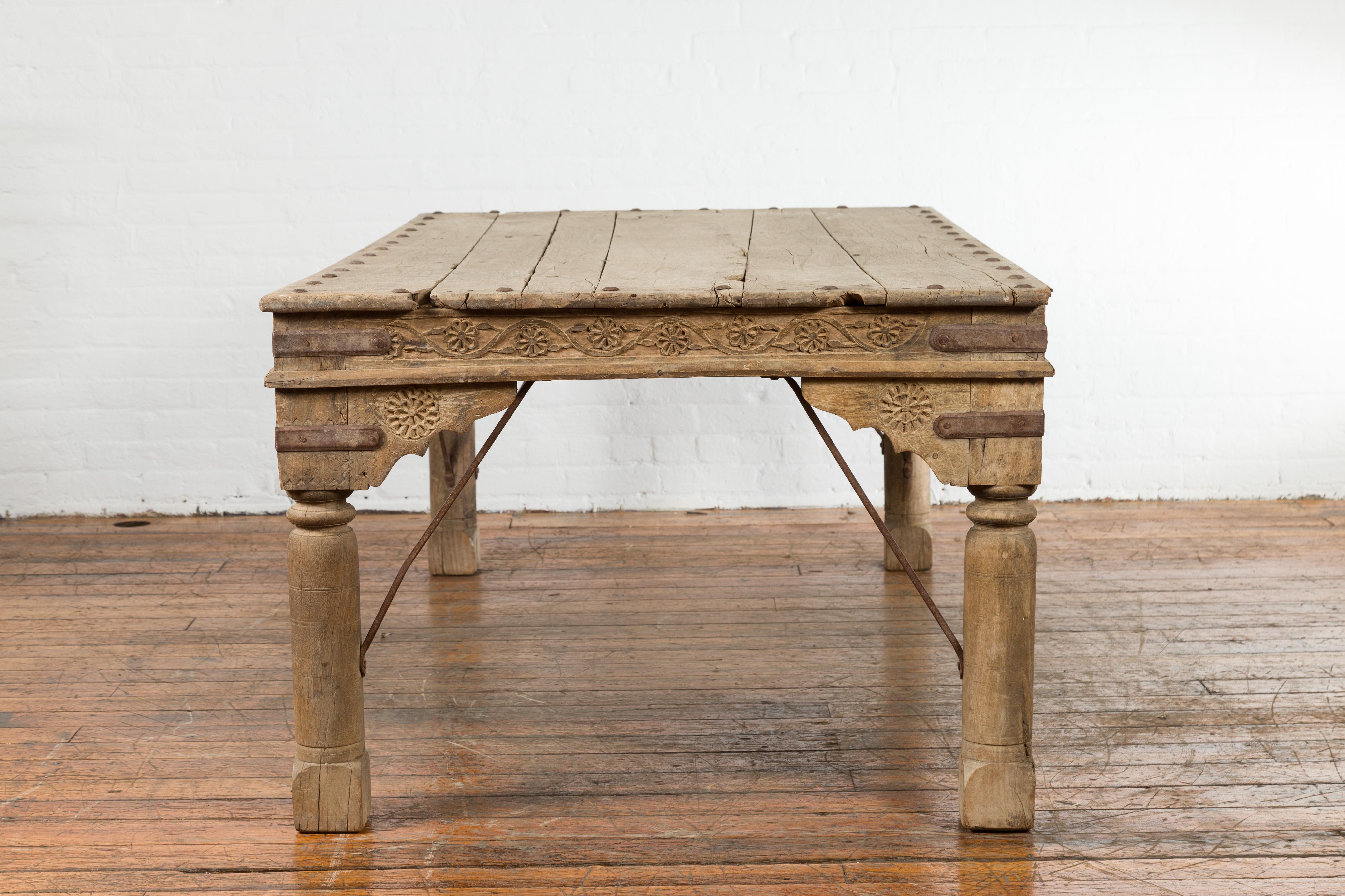 Indian Bleached Sheesham Wood and Iron Courtyard Door Made into a Coffee Table For Sale 1