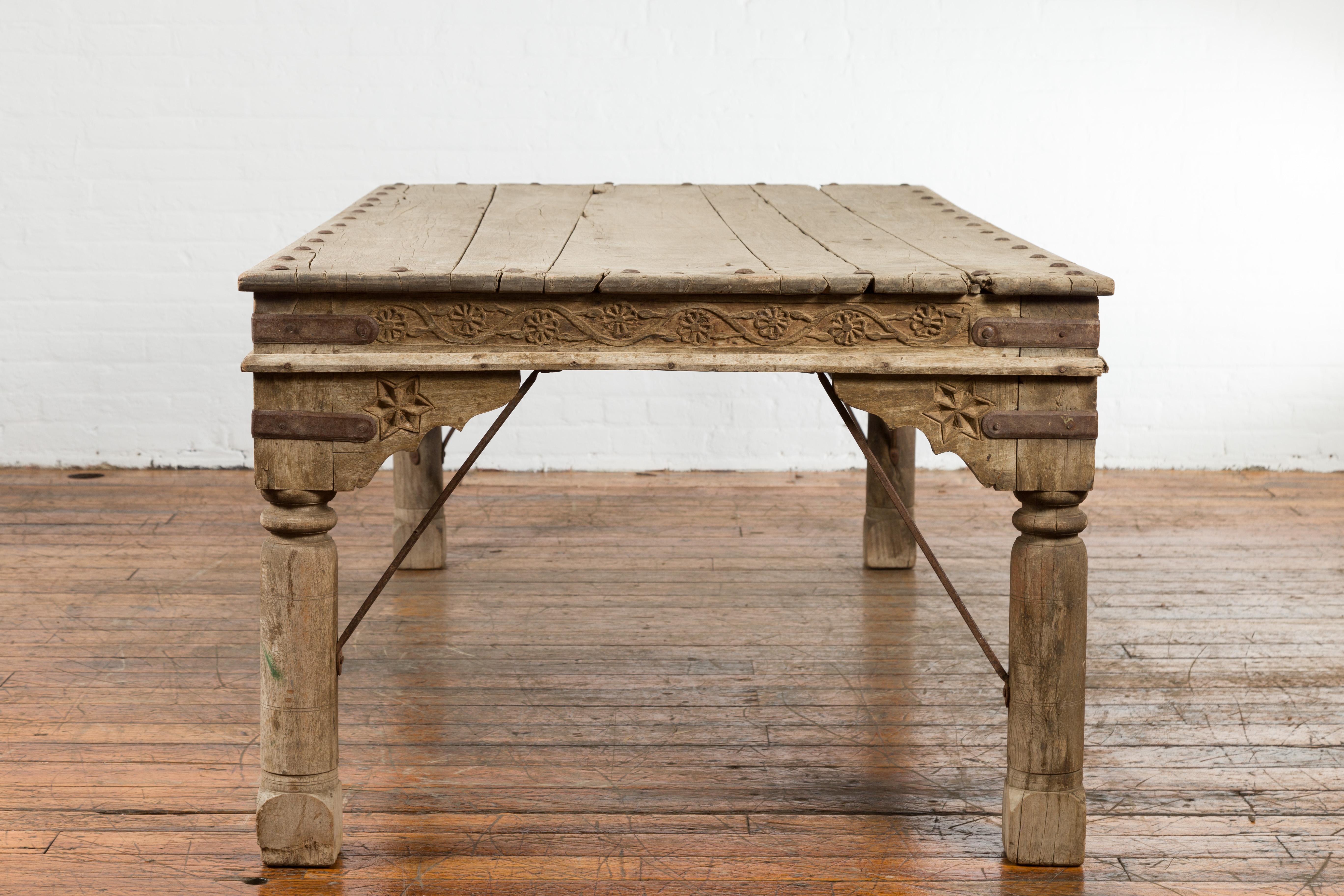 Indian Bleached Sheesham Wood and Iron Courtyard Door Made into a Coffee Table For Sale 3