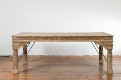 Indian Bleached Sheesham Wood and Iron Courtyard Door Made into a Coffee Table