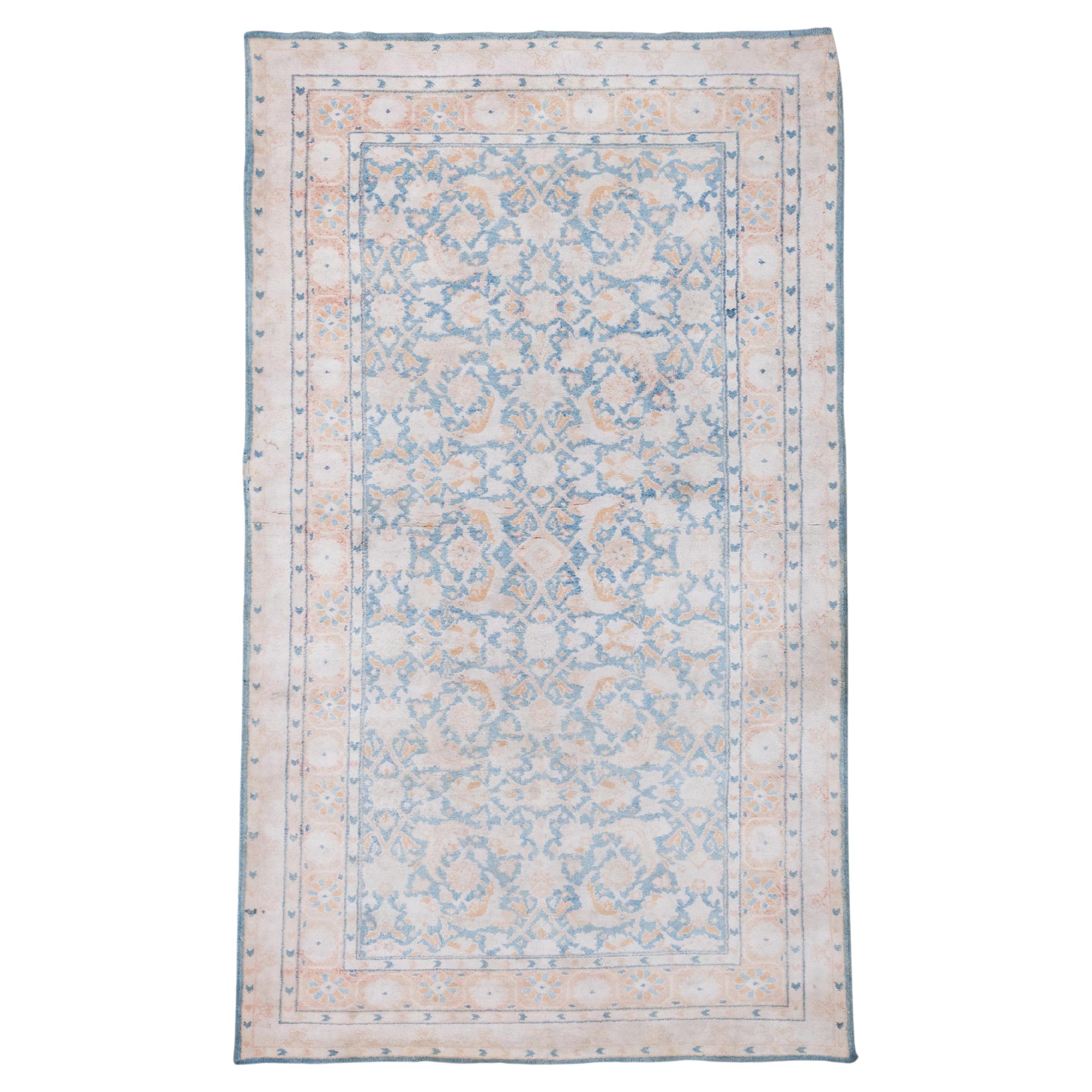 Indian Blue and Ivory Agra Rug For Sale