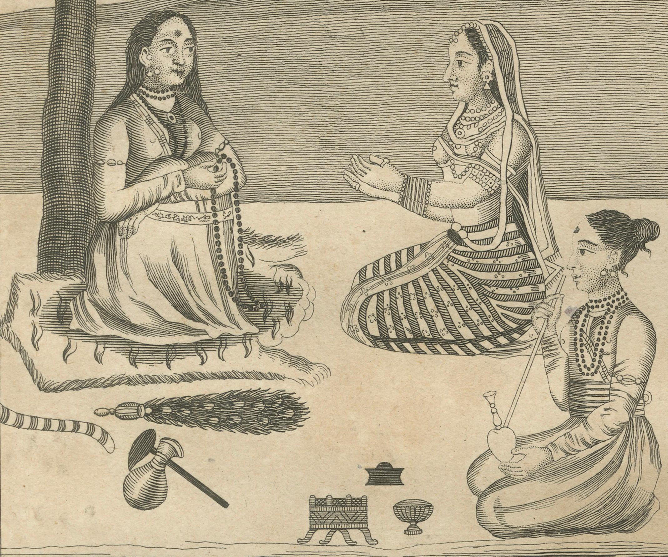 Titel: Indische Brahmanen als Büßer und Pilger - Seltener Ritualstich aus dem 18.

Beschreibung:
Dieser fesselnde Kupferstich aus dem 18. Jahrhundert bietet eine seltene visuelle Studie der indischen religiösen Askese und Hingabe, die durch eine