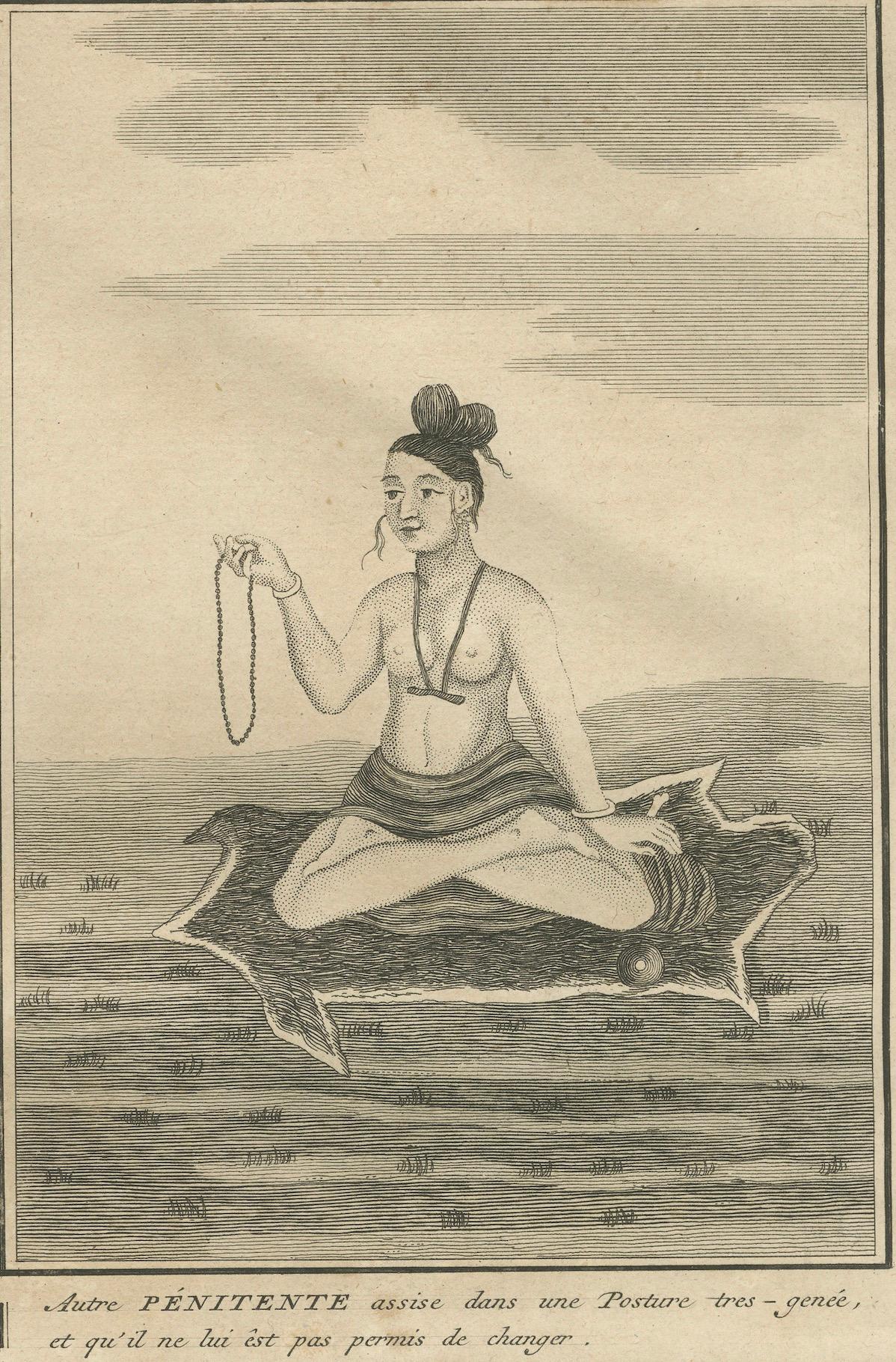 Indische Brahmin Büßer und Pilger - seltener Ritualstich aus dem 18. Jahrhundert, 1734 (Mitte des 18. Jahrhunderts) im Angebot