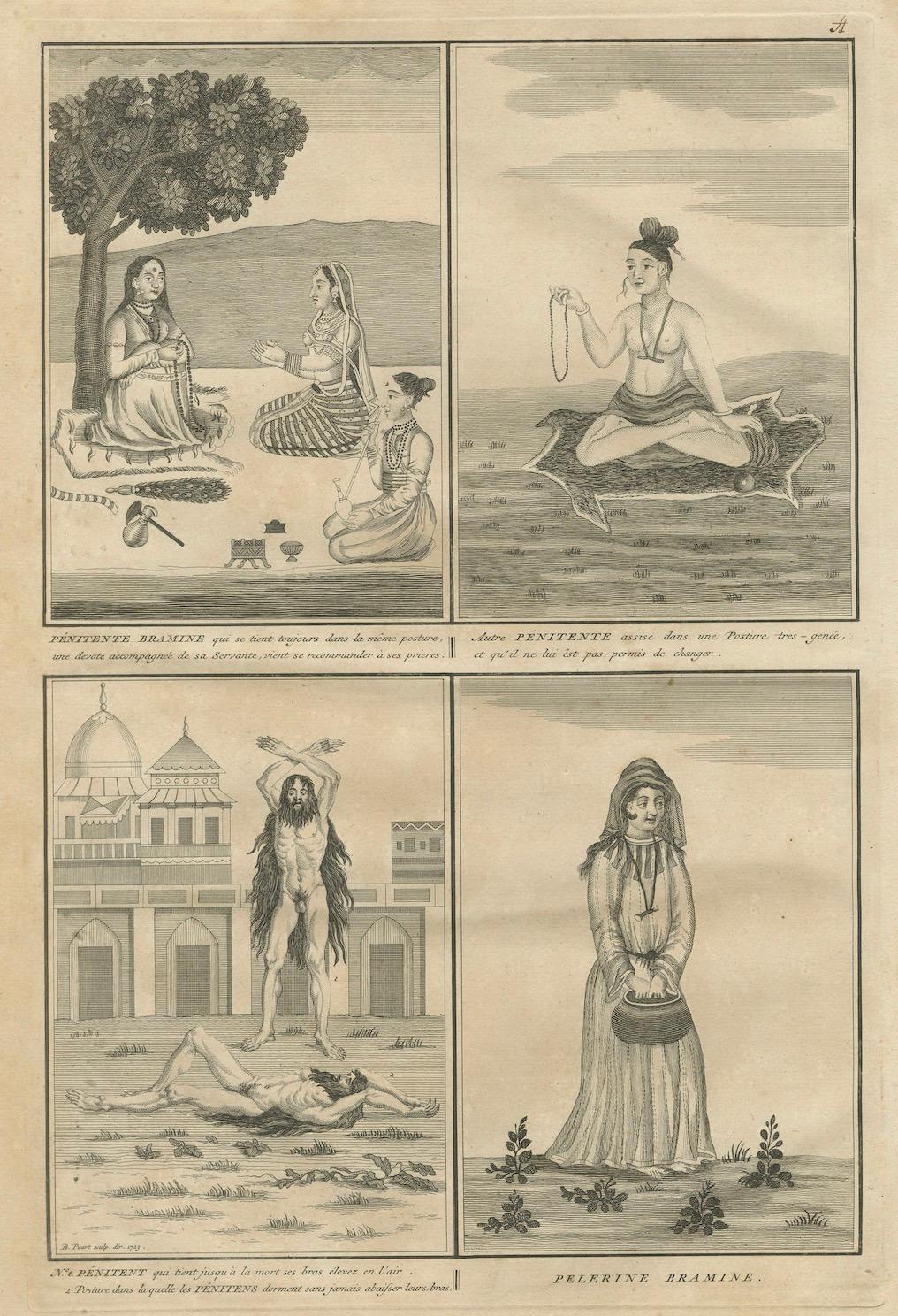 Indische Brahmin Büßer und Pilger - seltener Ritualstich aus dem 18. Jahrhundert, 1734 im Angebot 1