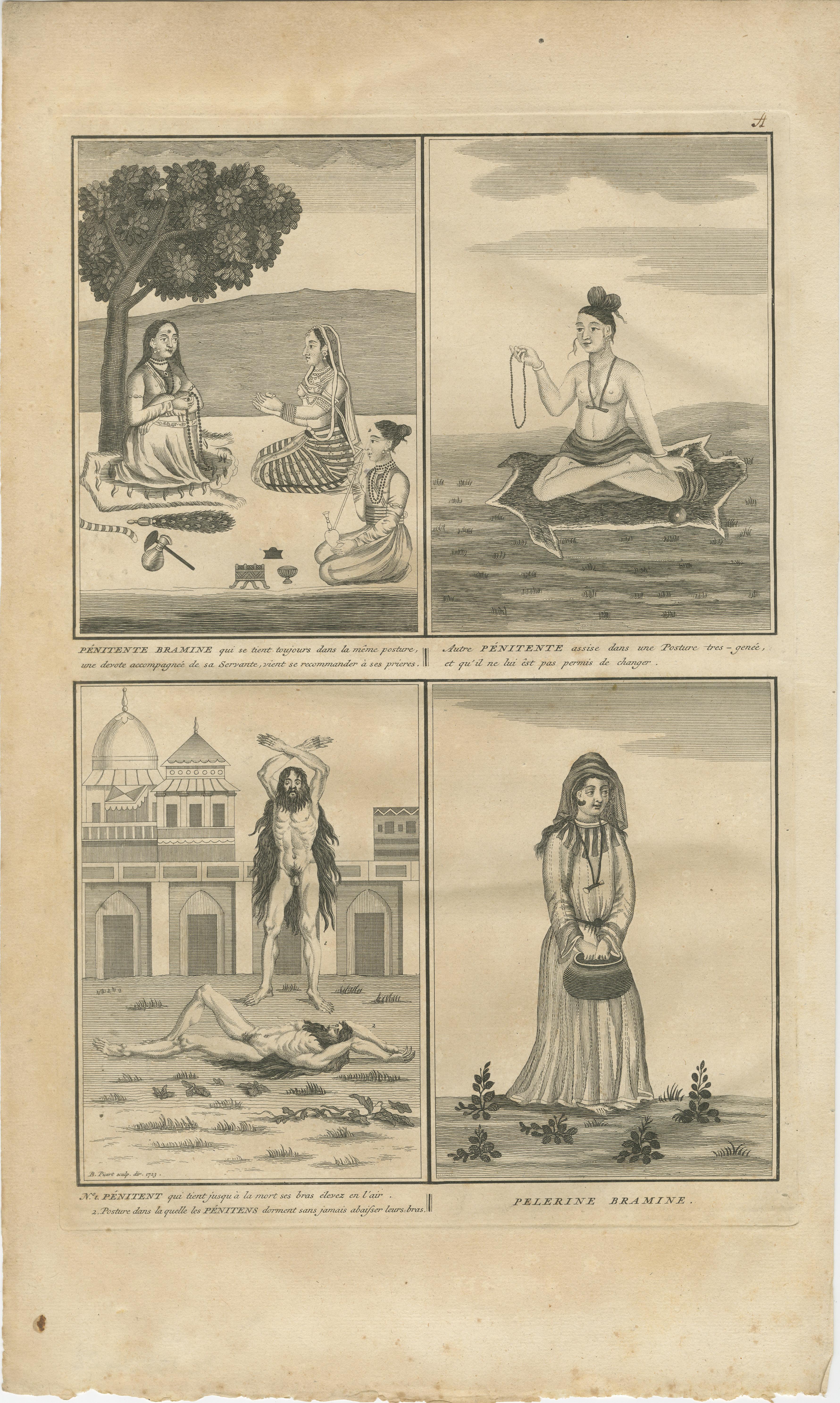 Indische Brahmin Büßer und Pilger - seltener Ritualstich aus dem 18. Jahrhundert, 1734 im Angebot 2