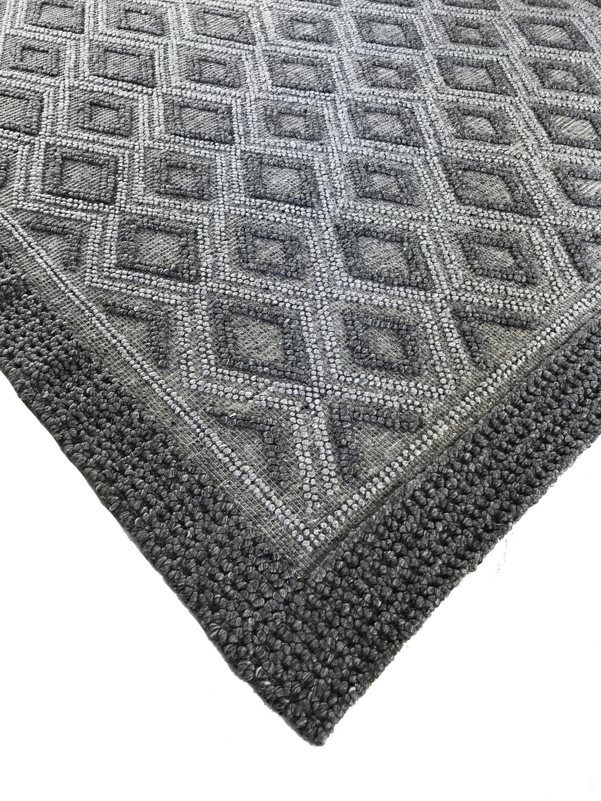 Contemporary Indian Braided Rug in Black, Gray and Silver For Sale