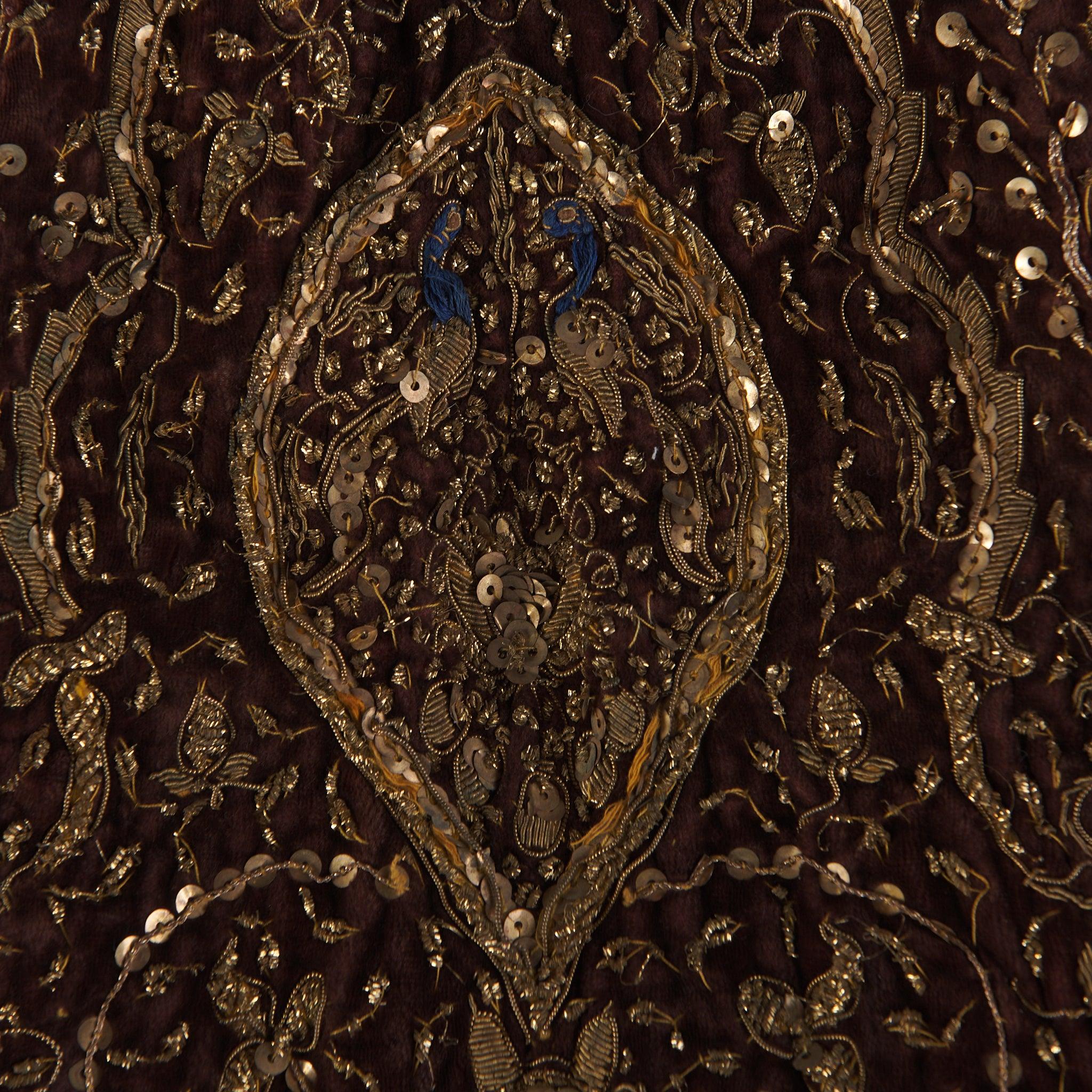 20th Century Indian Brass and Silver Embroidered Velvet Wedding Parasol on Stand For Sale