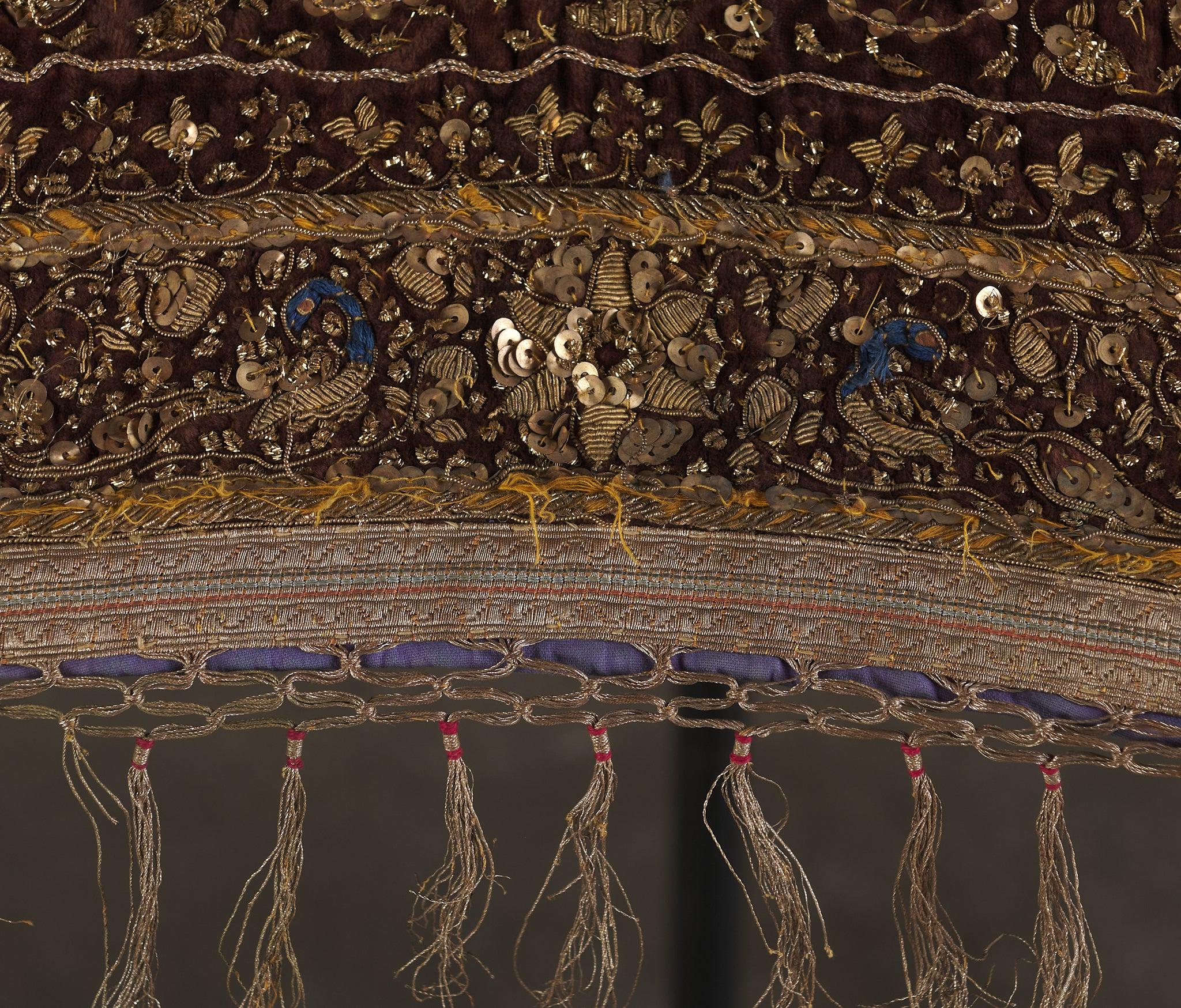 Indian Brass and Silver Embroidered Velvet Wedding Parasol on Stand For Sale 2