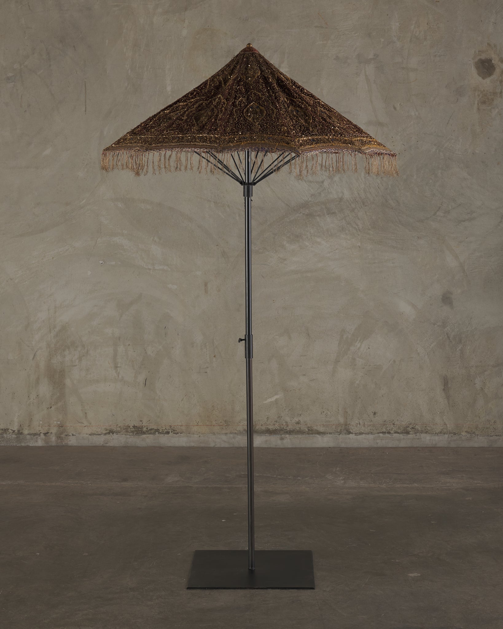 Indian Brass and Silver Embroidered Velvet Wedding Parasol on Stand
