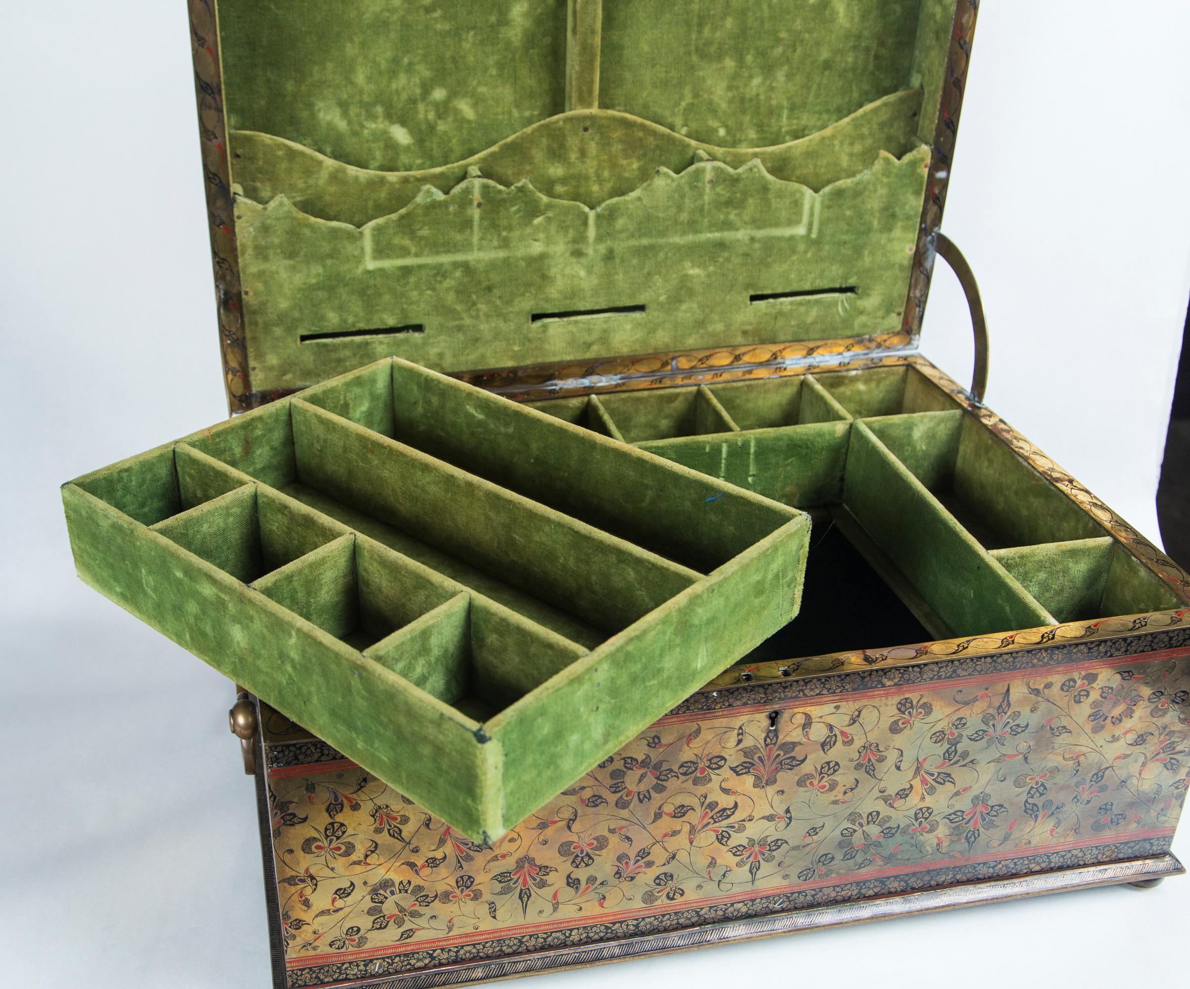 Hand-Crafted Indian Brass Covered Jewelry Box For Sale