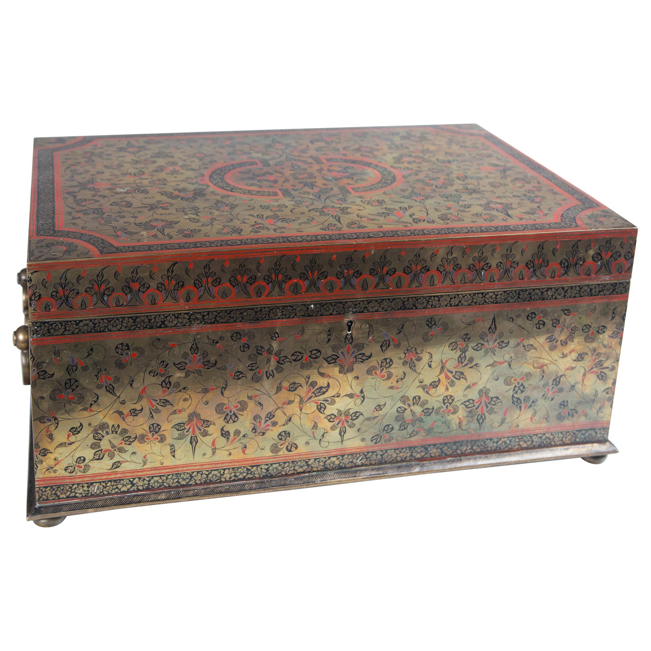 Indian Brass Covered Jewelry Box For Sale