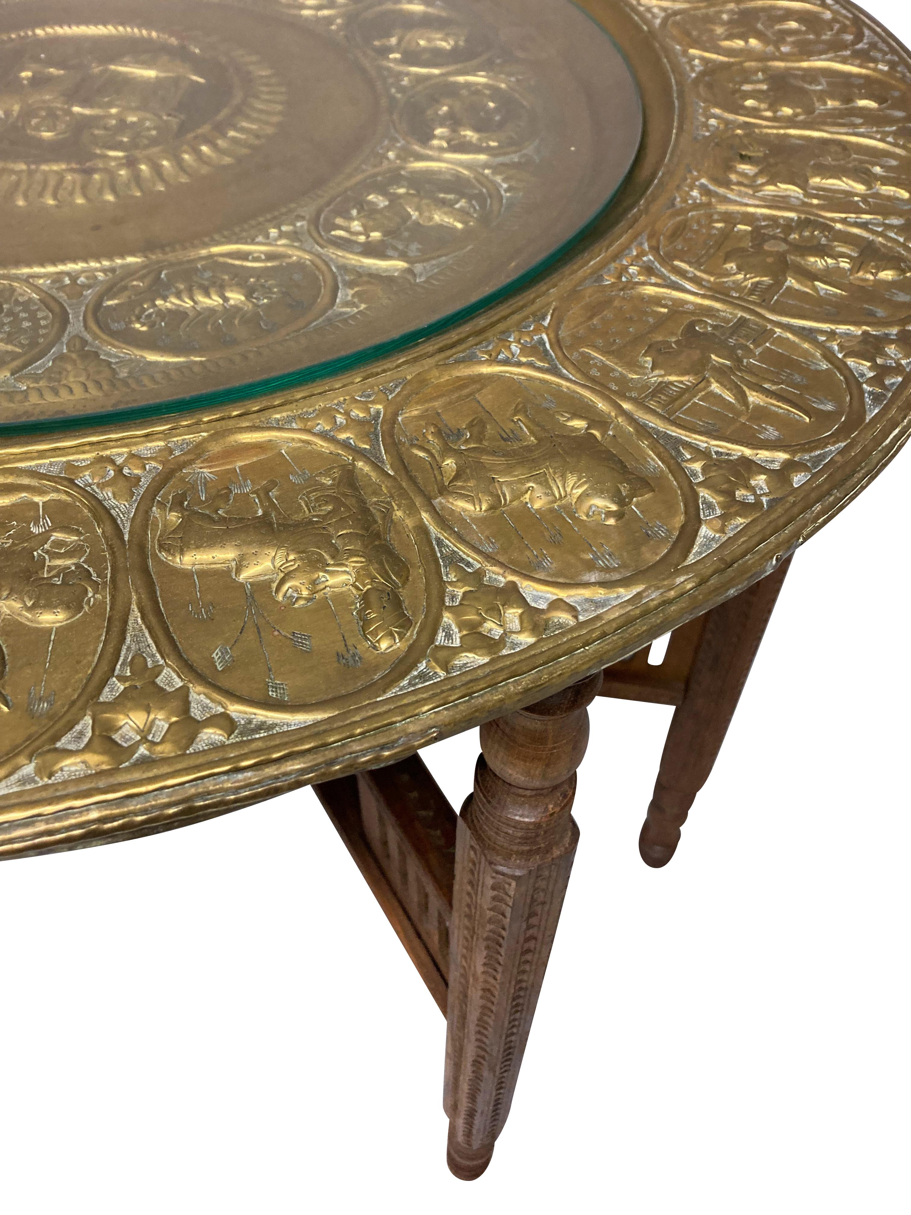 middle eastern brass tray table