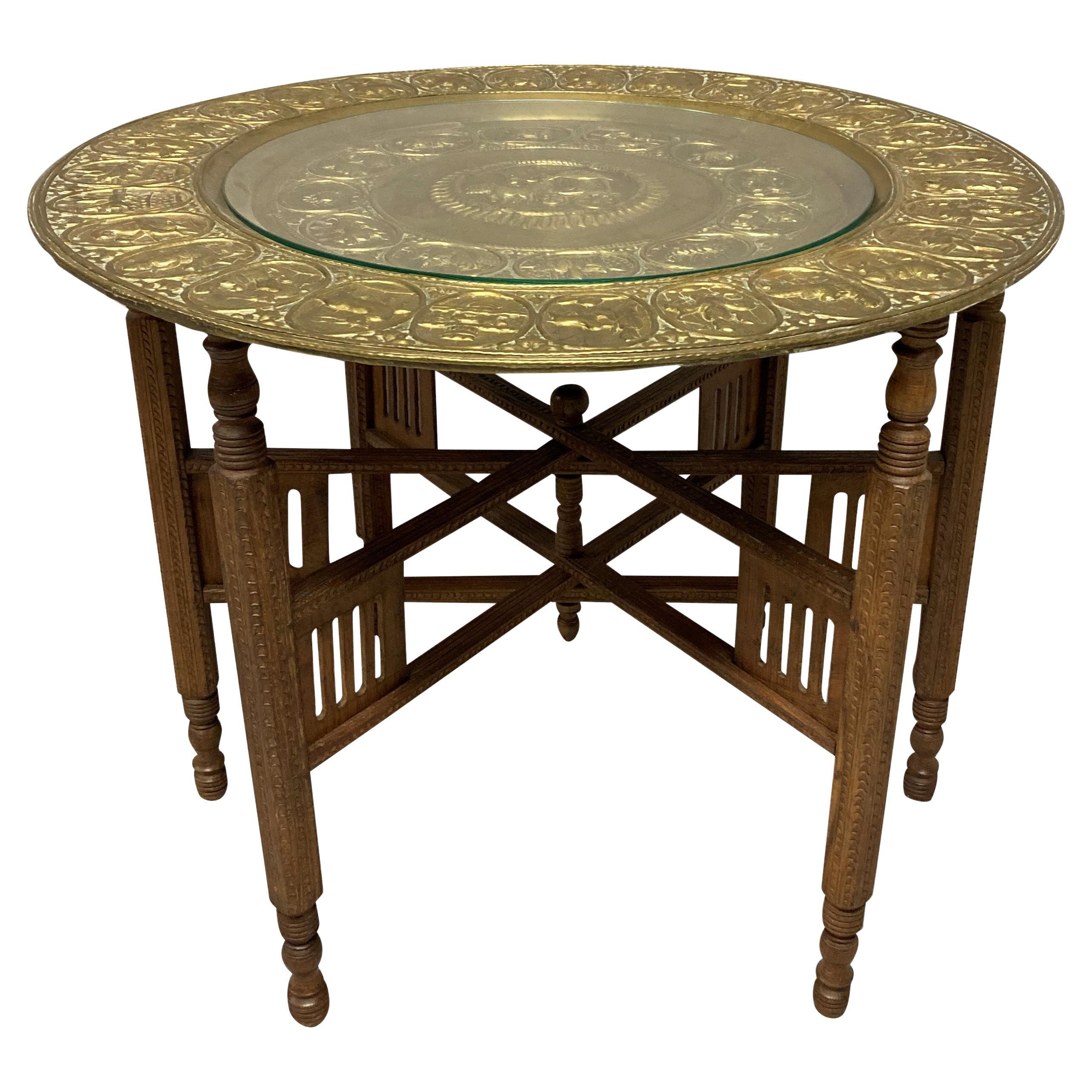 Indian Brass Folding Occasional Table For Sale