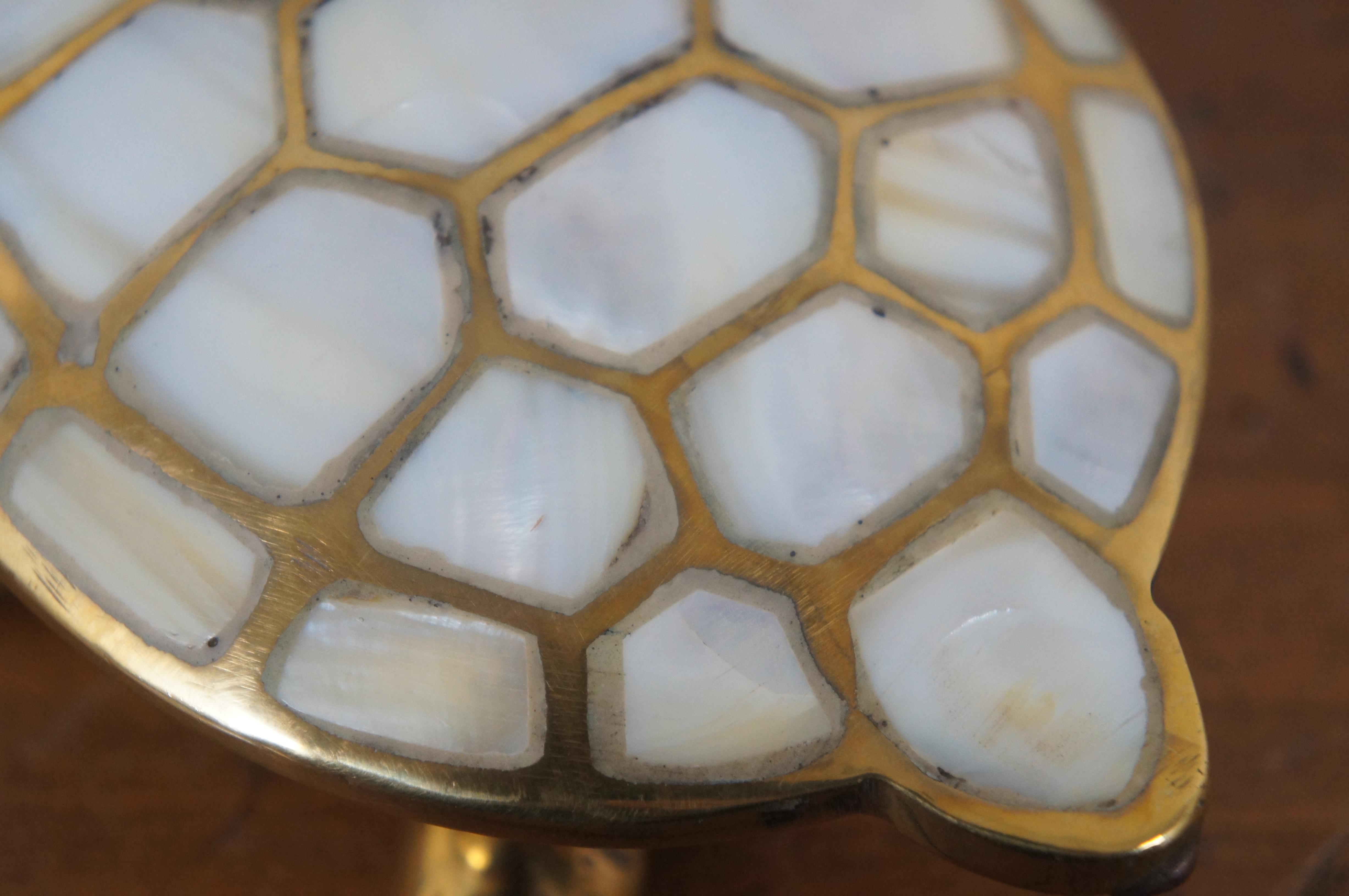 Indian Brass & Mother of Pearl Turtle Tortoise Hinged Shell Trinket Box 6