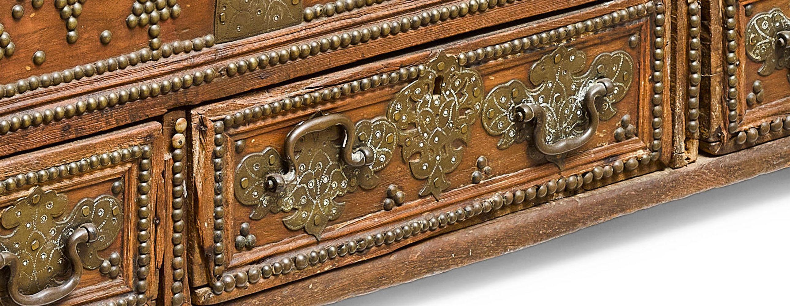 19th Century Indian Brass Mounted Stained Hardwood Box, India, Circa 1850 For Sale