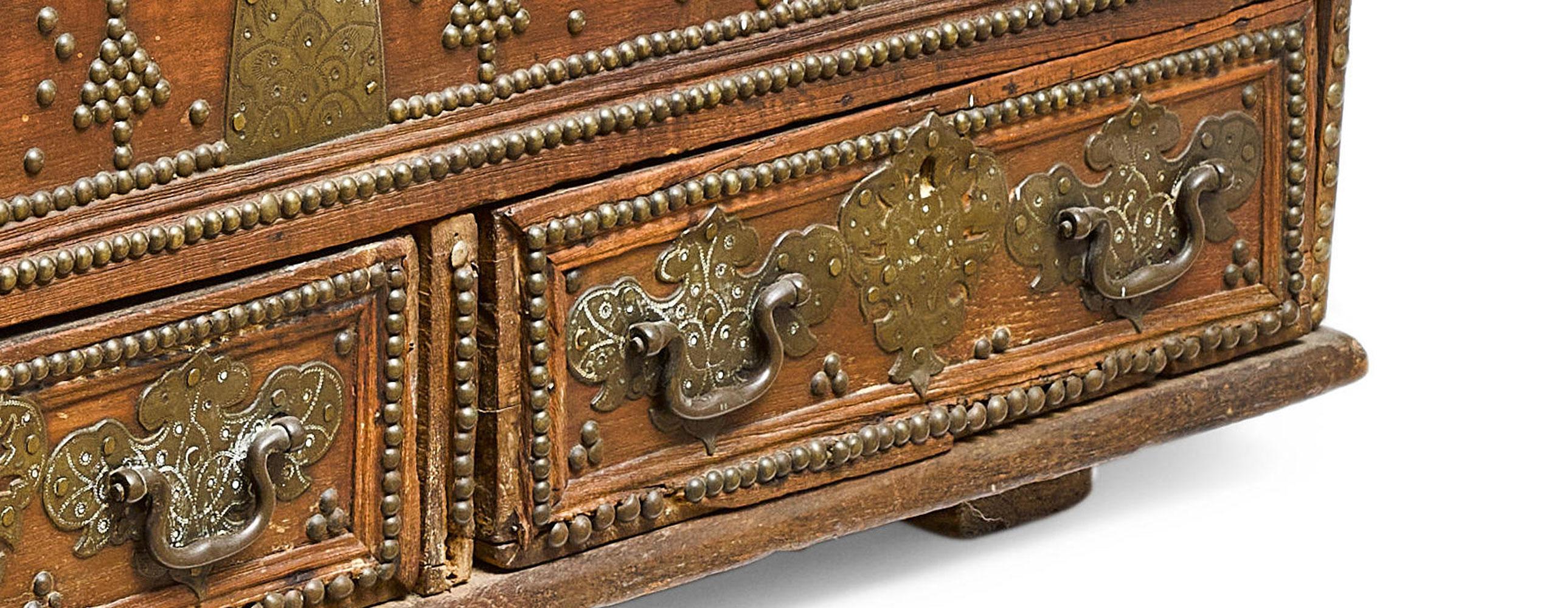 Indian Brass Mounted Stained Hardwood Box, India, Circa 1850 For Sale 1