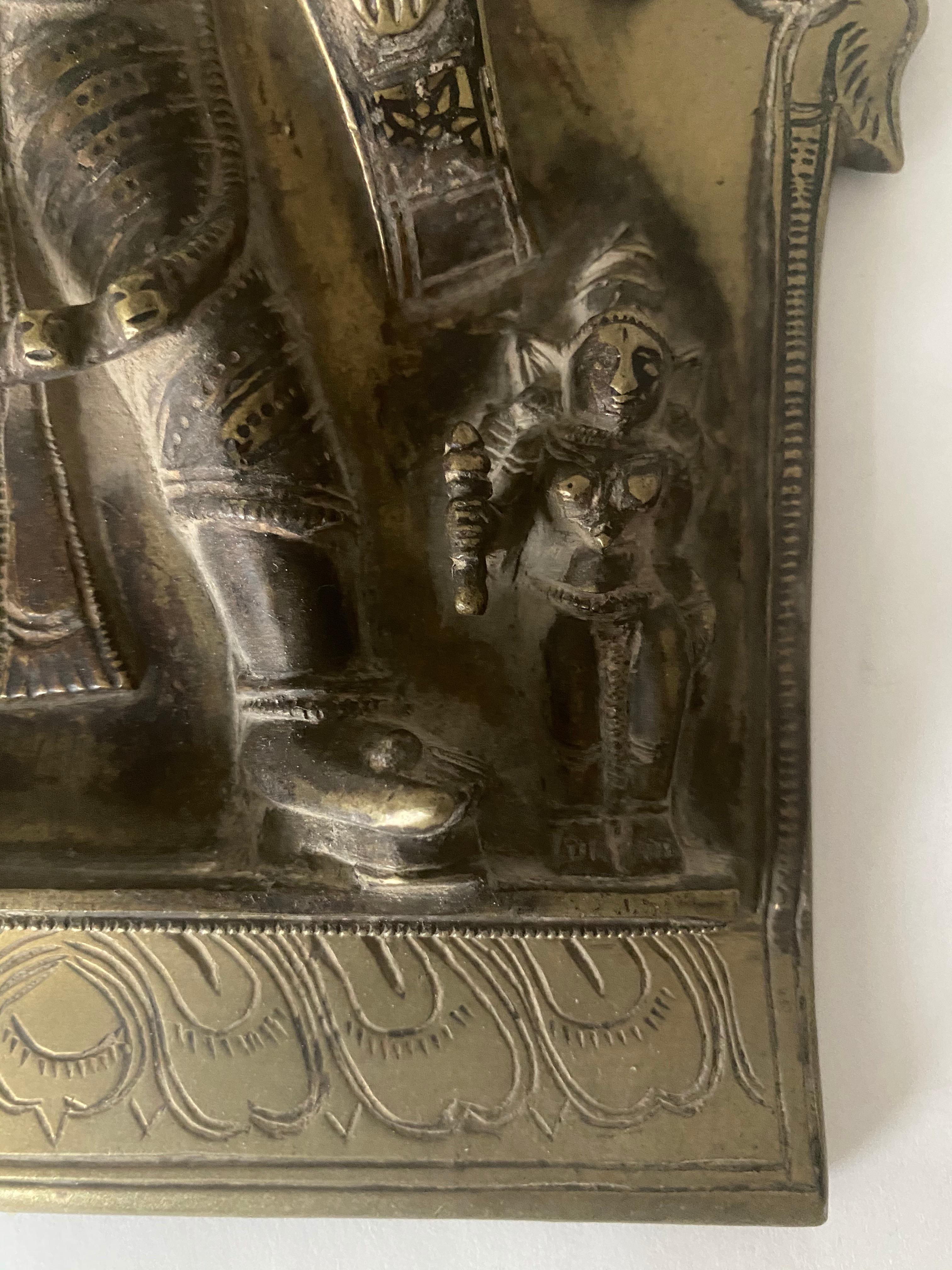 Cast Indian Brass Plaque of Shiva as 4-Armed Virabhadra, 18th-19th Century For Sale