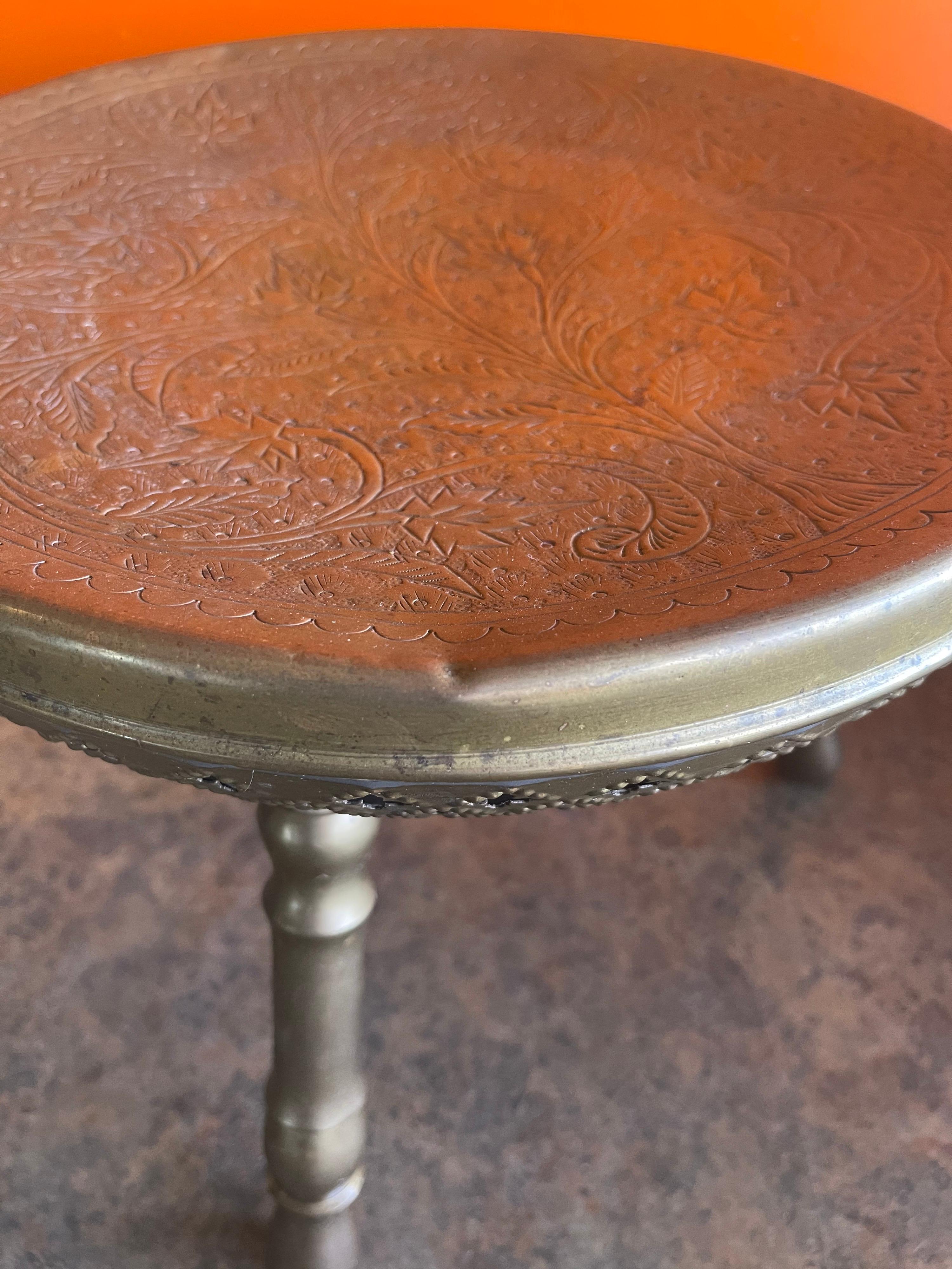 Romantic Indian Brass Three Legged Foot Stool