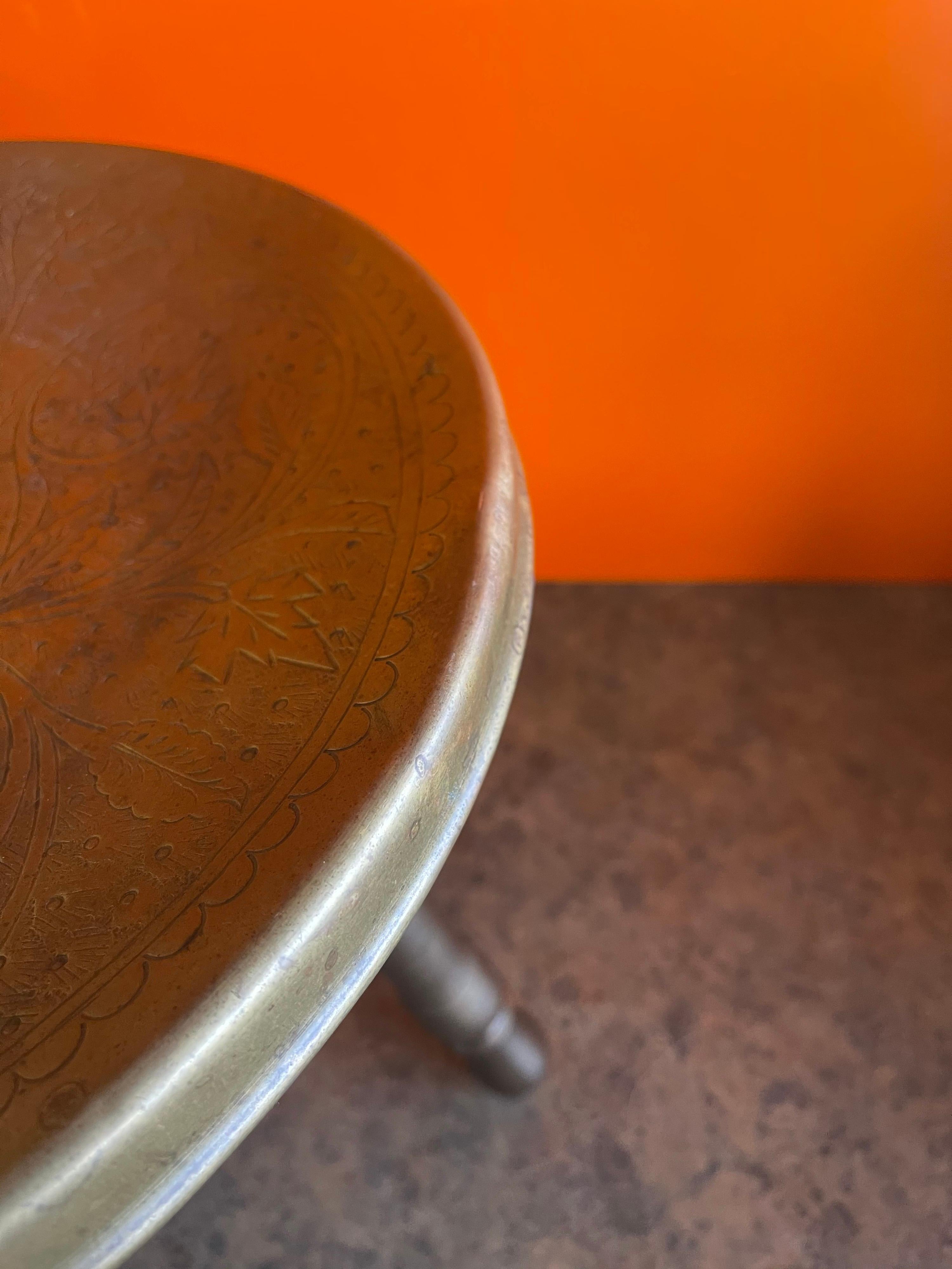 Indian Brass Three Legged Foot Stool In Good Condition In San Diego, CA