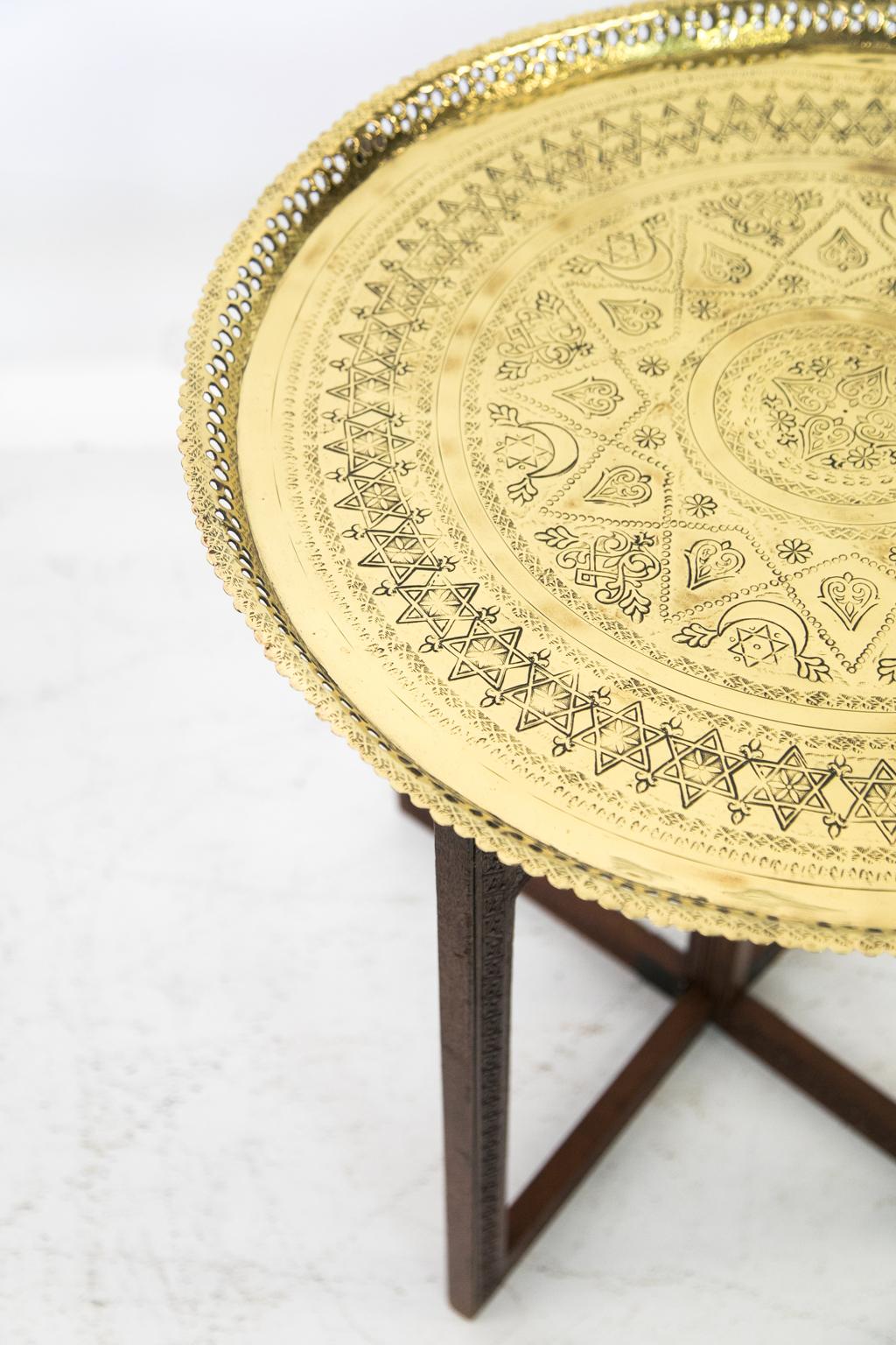 Hand-Carved Indian Brass Top Table