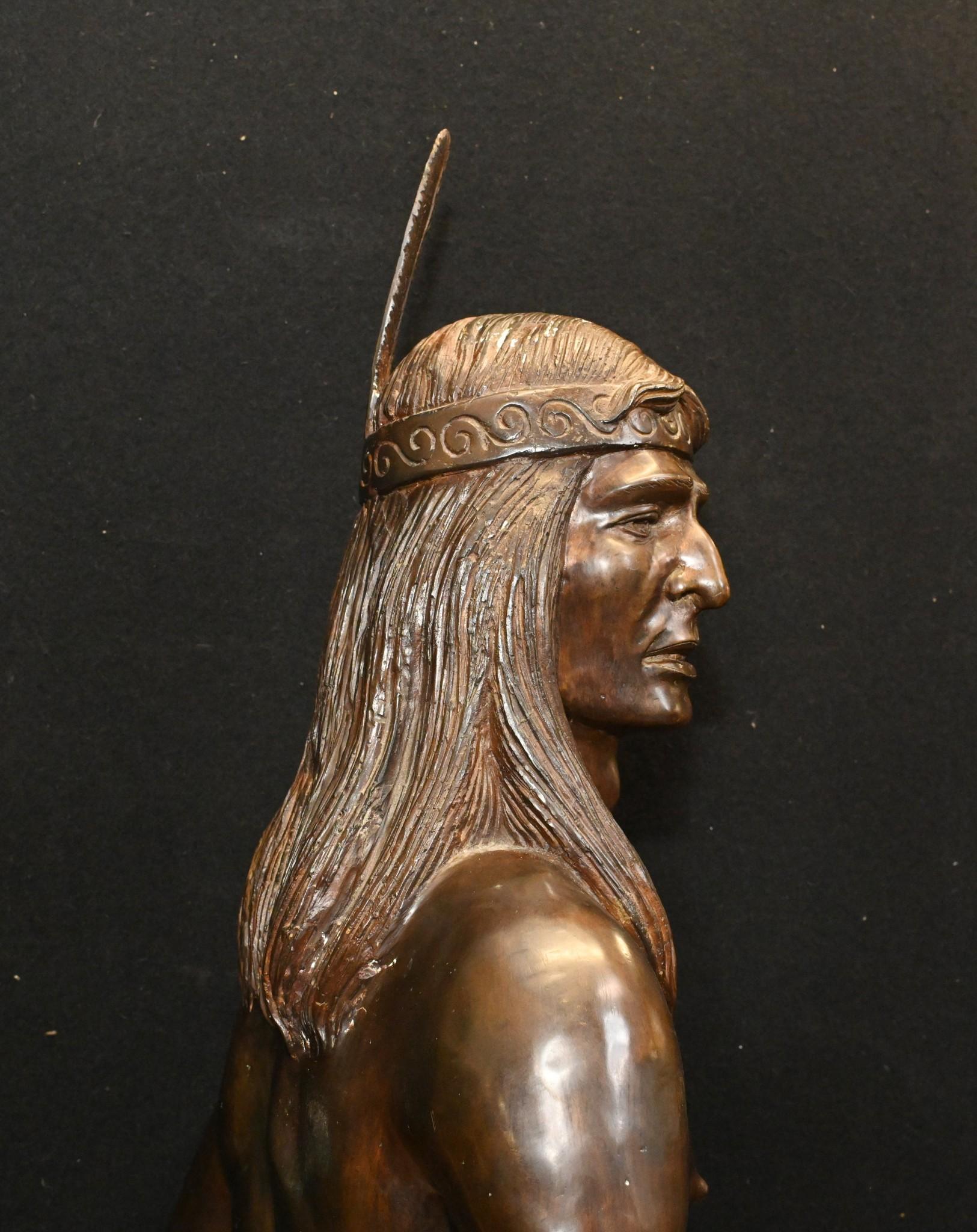 Indian Brave Bronze Statue Frederic Remington 3/4 Lifesize Native American Casti 6