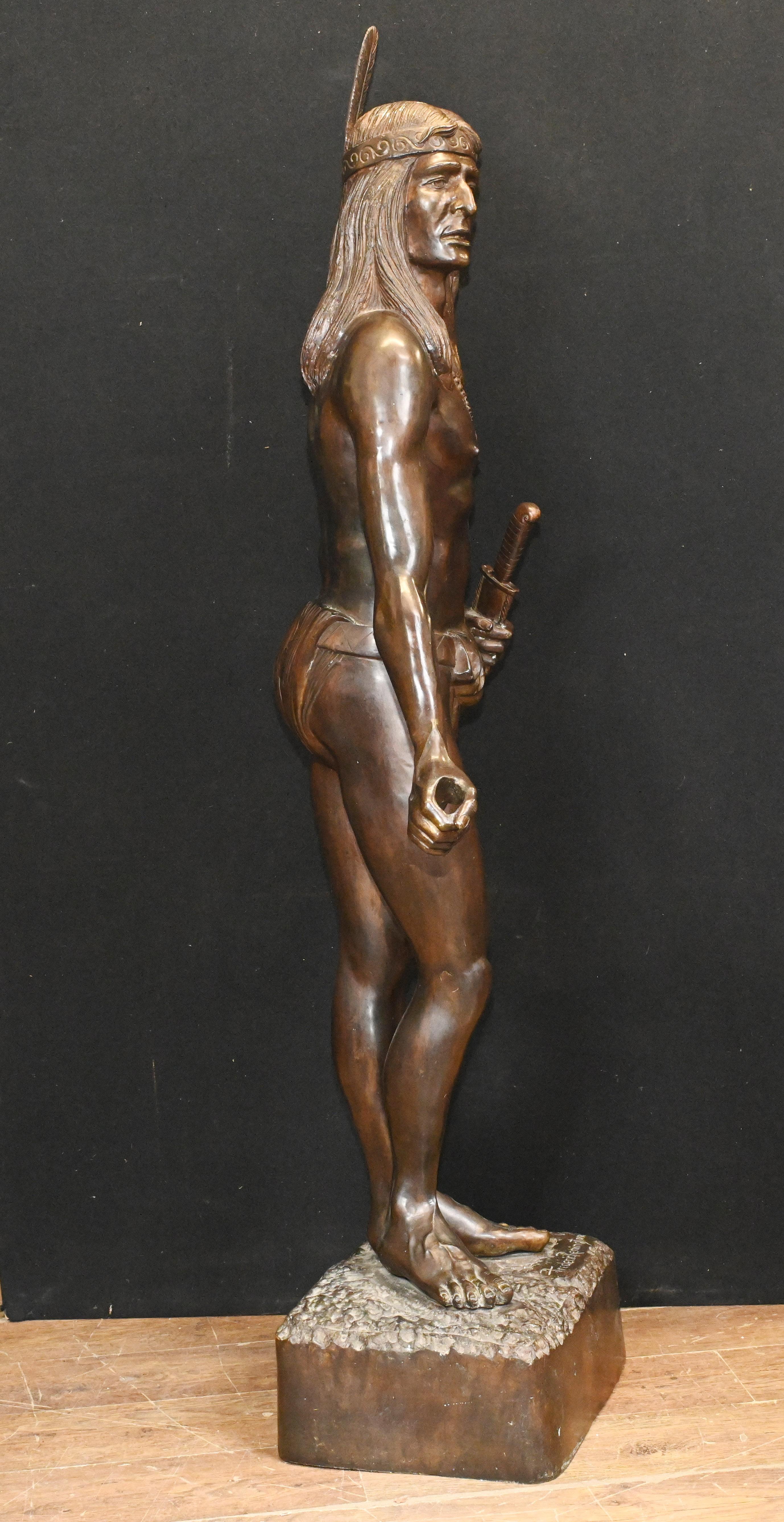 Indian Brave Bronze Statue Frederic Remington 3/4 Lifesize Native American Casti For Sale 8