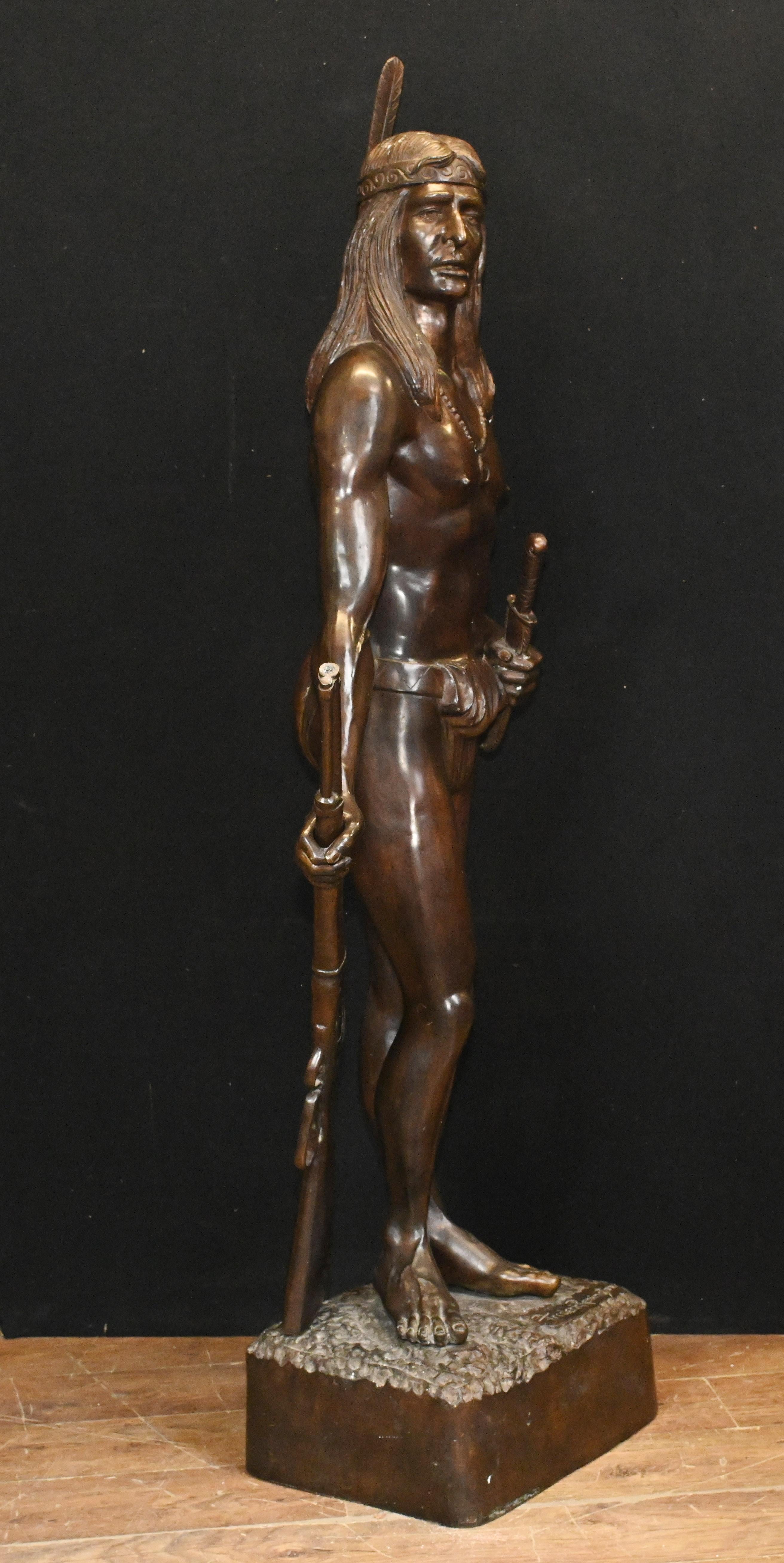 Indian Brave Bronze Statue Frederic Remington 3/4 Lifesize Native American Casti For Sale 9
