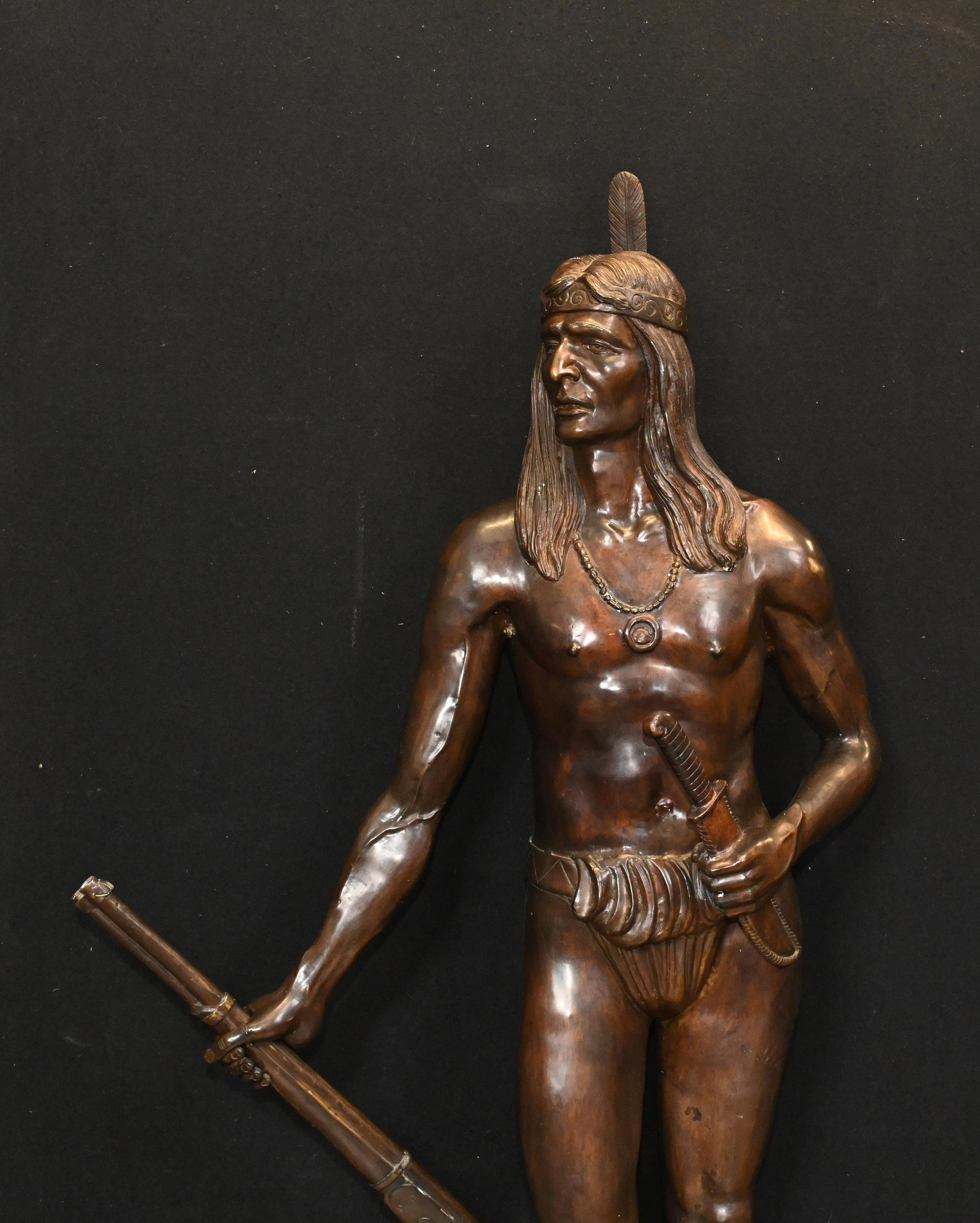 Indian Brave Bronze Statue Frederic Remington 3/4 Lifesize Native American Casti For Sale 10