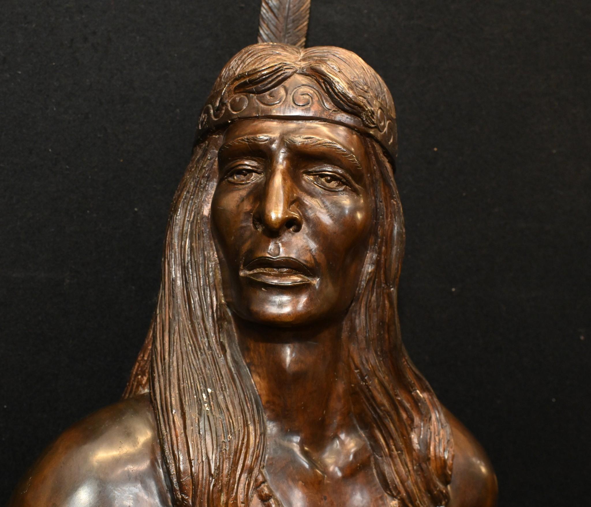 Indian Brave Bronze Statue Frederic Remington 3/4 Lifesize Native American Casti 2