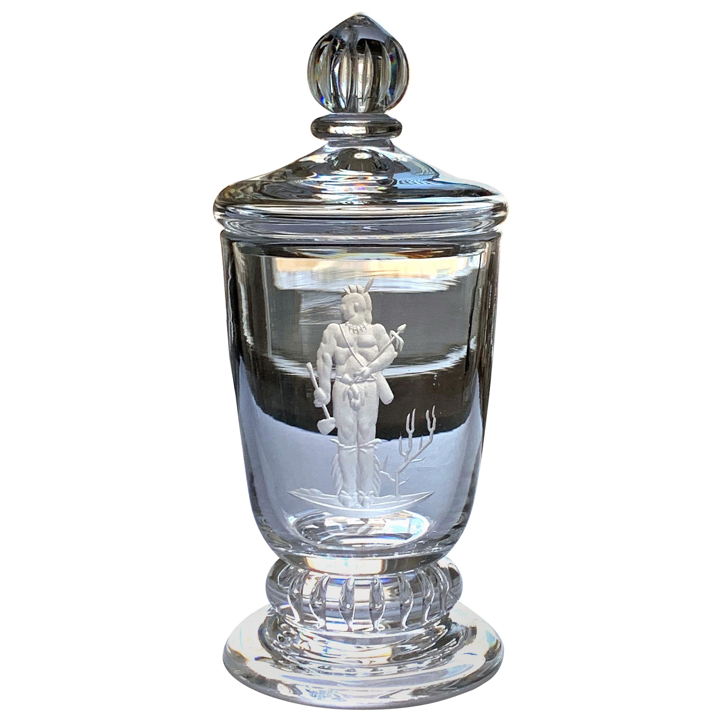 "Indian Brave, " Rare, Important Art Deco Covered Urn by Waugh for Steuben