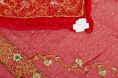 Agra Hand-Woven Silk Tapestry, Indian Bridal Veil, Circa 1990, Red
