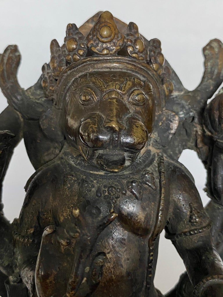 Indian Bronze Figure of Yoga Narasimha, 17th18th Century For Sale at