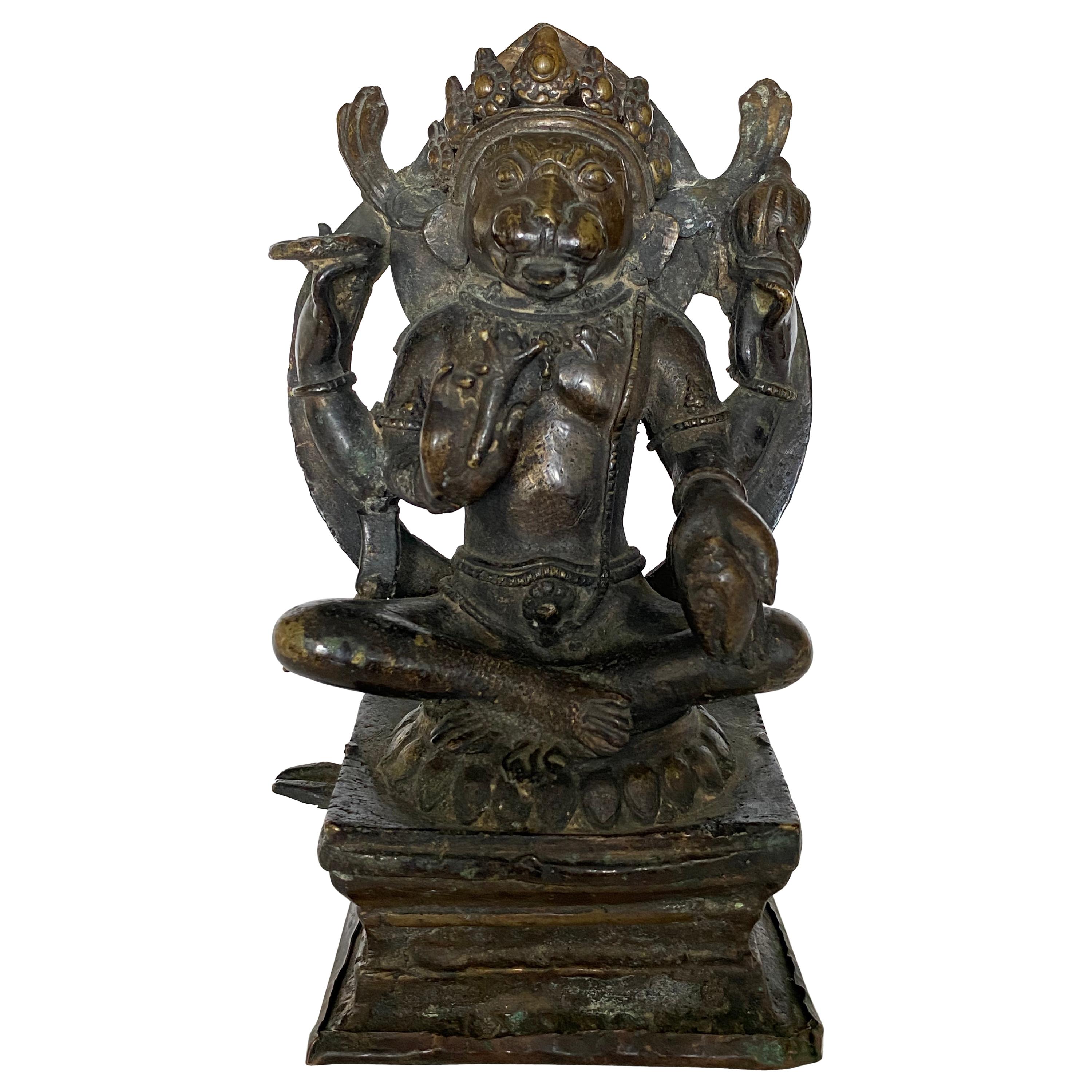 Indian Bronze Figure of Yoga Narasimha, 17th-18th Century For Sale