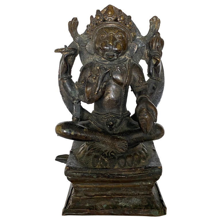 Indian Bronze Figure of Yoga Narasimha, 17th18th Century For Sale at