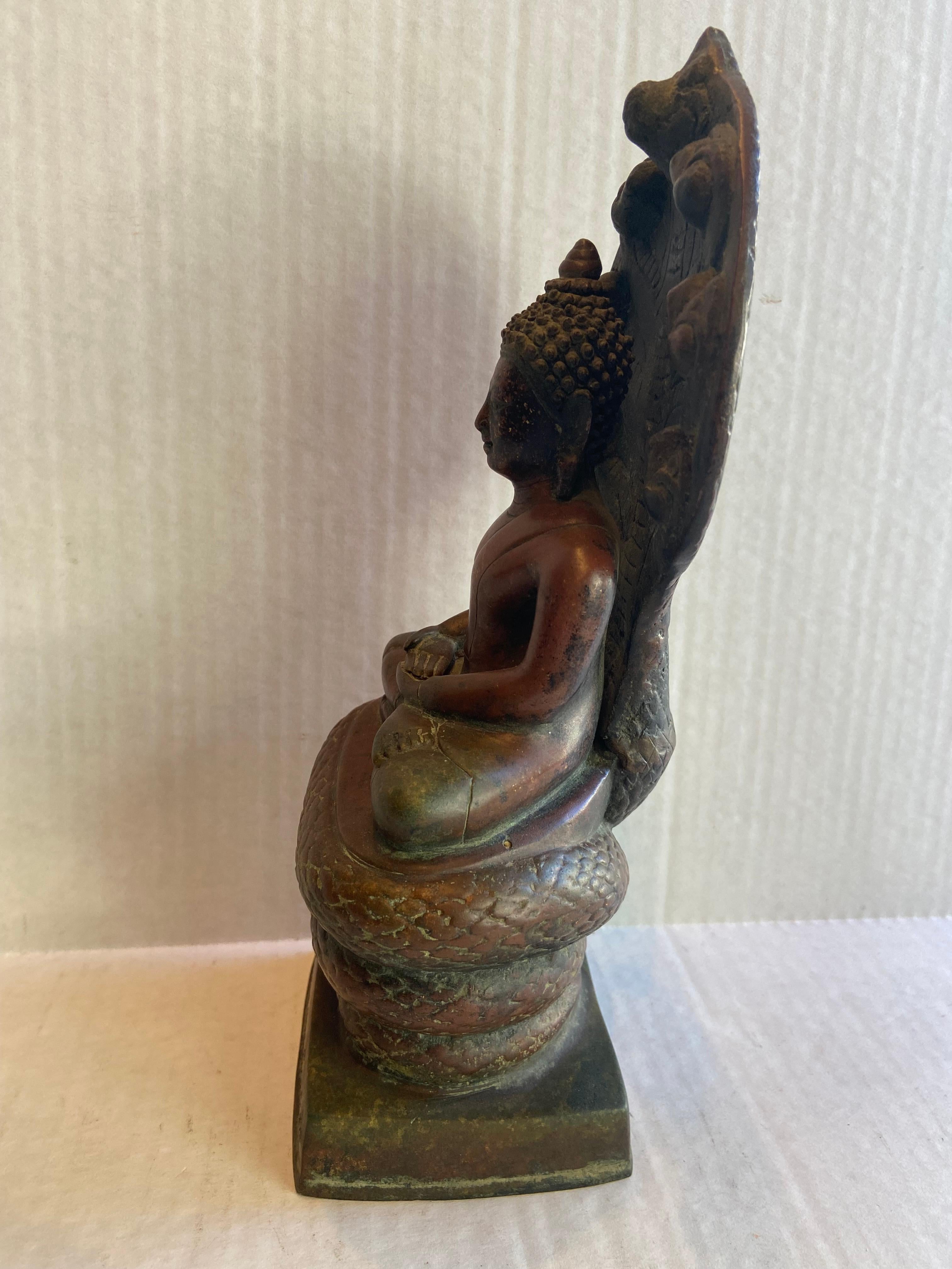 Hand-Crafted Indian Bronze Naga Buddha