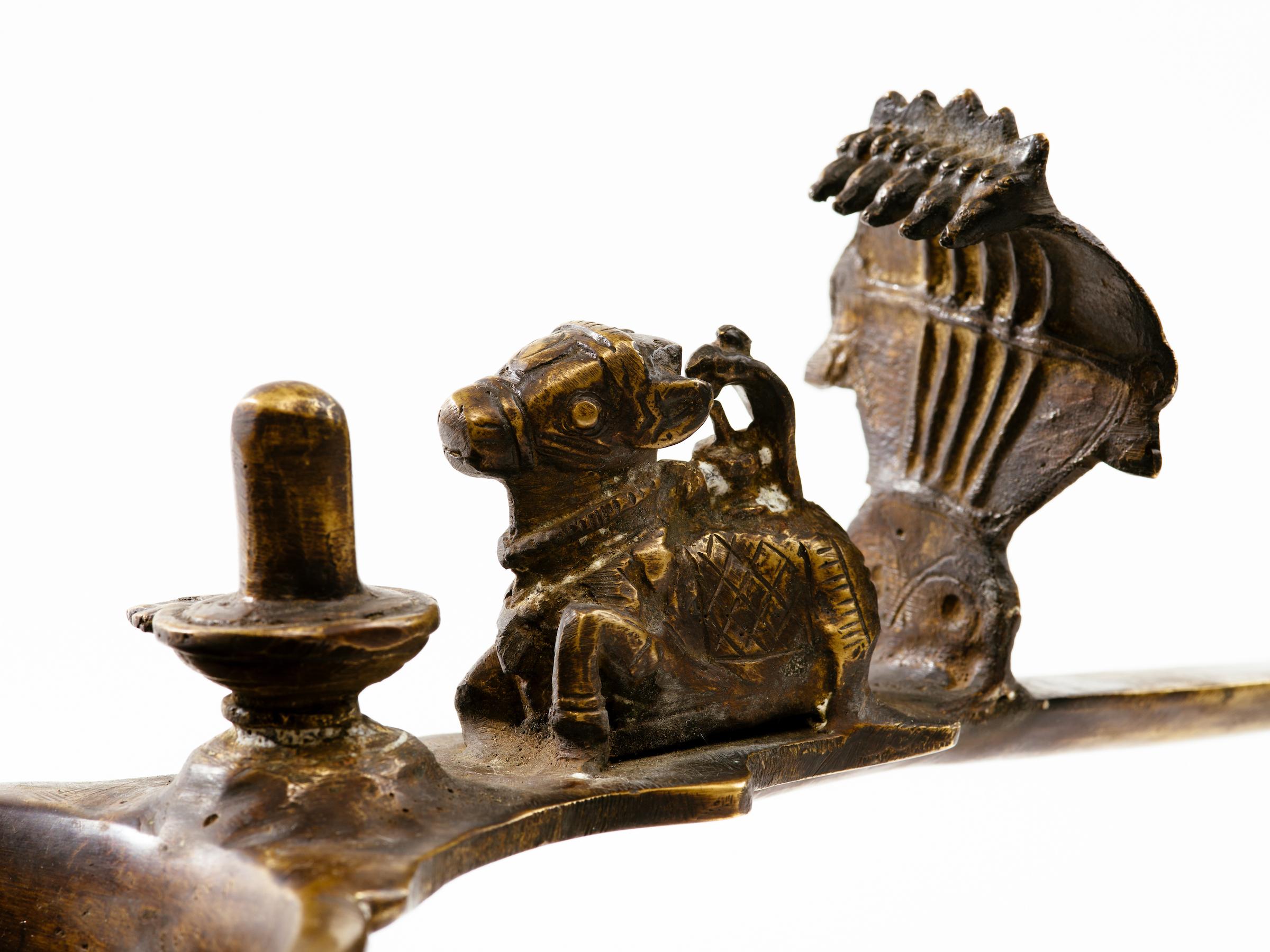 Tribal Indian Bronze Nandi Yoni Lingam Ceremonial Oil Lamp