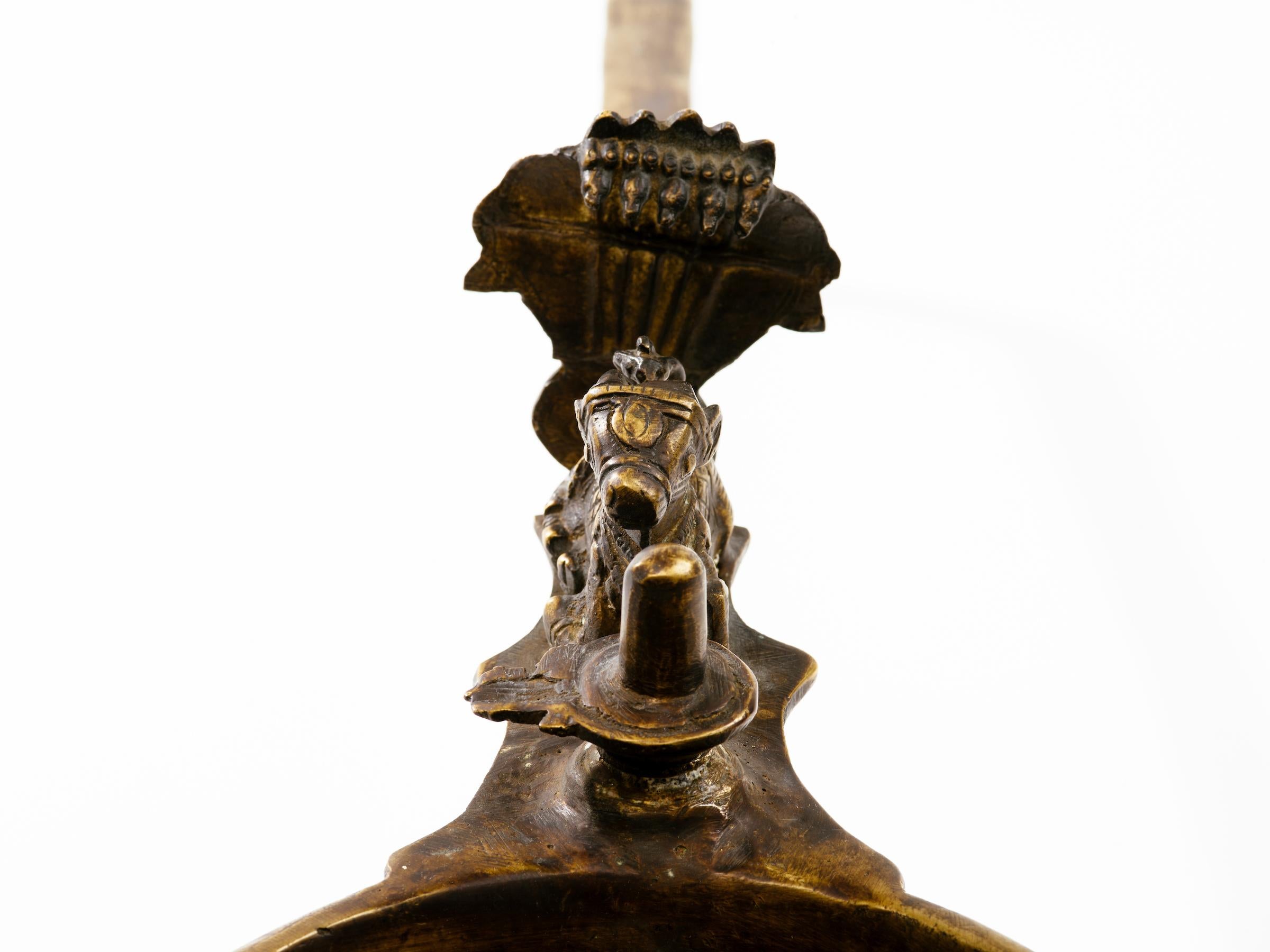 Indian Bronze Nandi Yoni Lingam Ceremonial Oil Lamp In Good Condition In New York, NY
