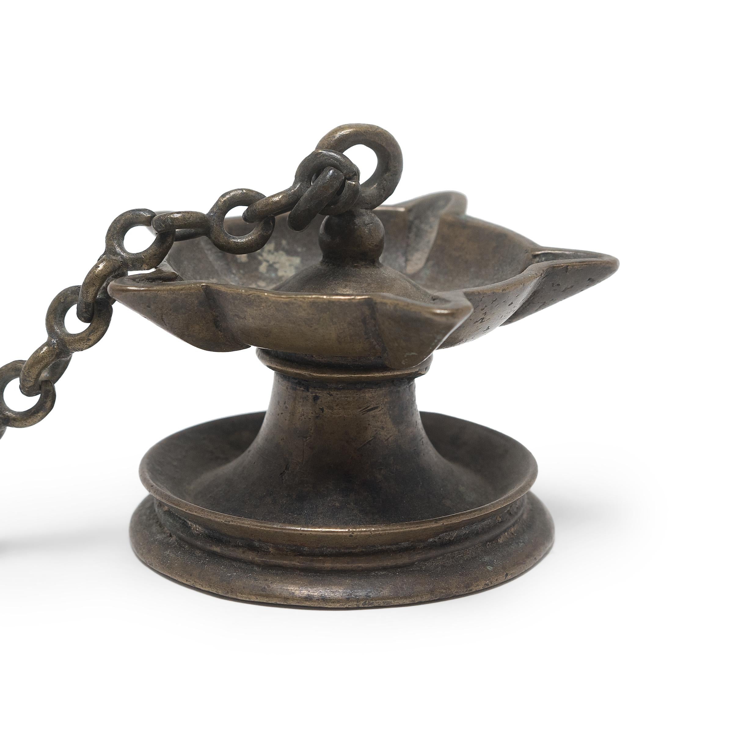 Indian Bronze Oil Lamp, c. 1850 In Good Condition For Sale In Chicago, IL
