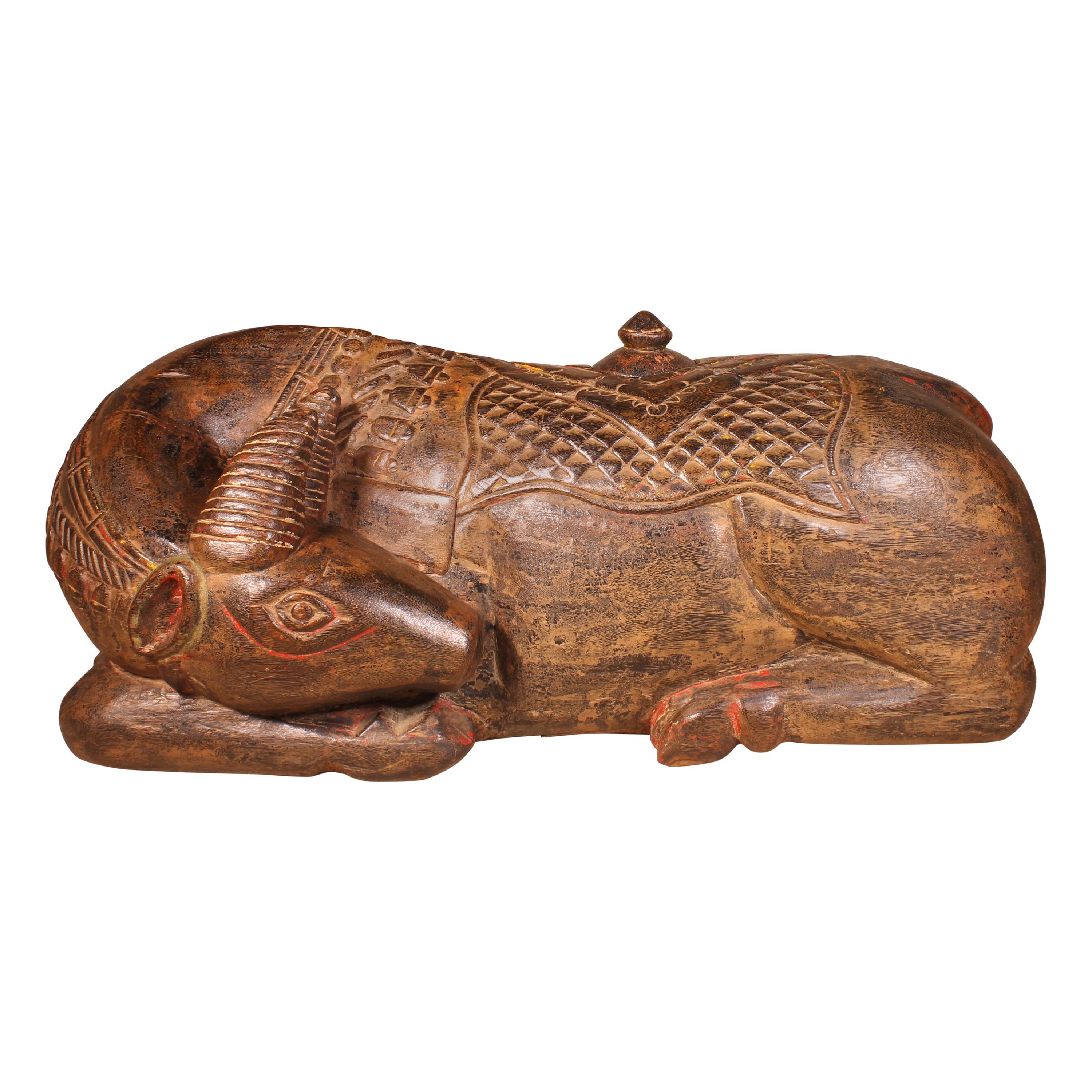 Indischer Büffel aus Holz aus dem 19. Jahrhundert