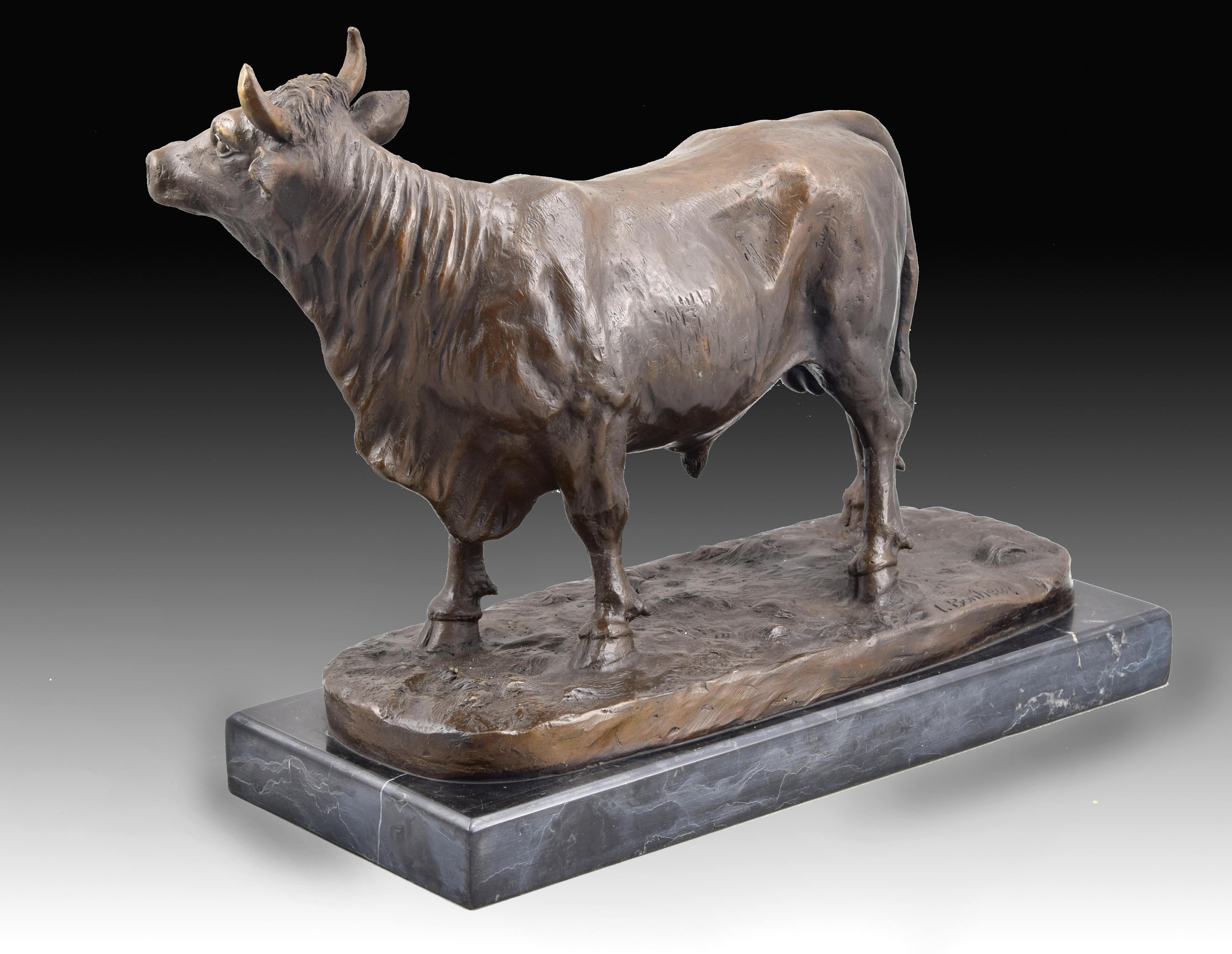 Européen Indian Bull. Bronze, Marbre. en vente