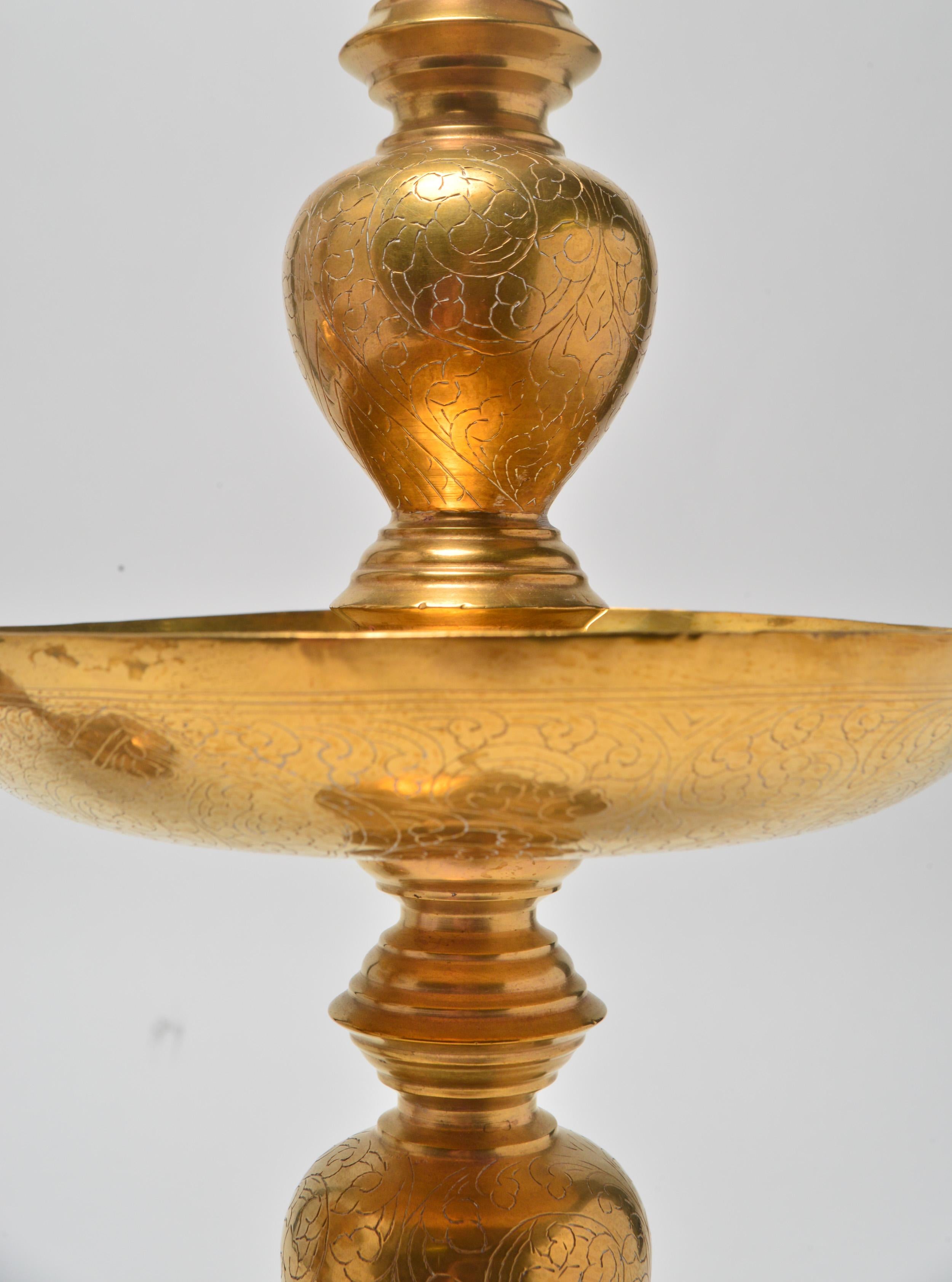 Anglo-Indian Indian Candlesticks in Engraved Brass