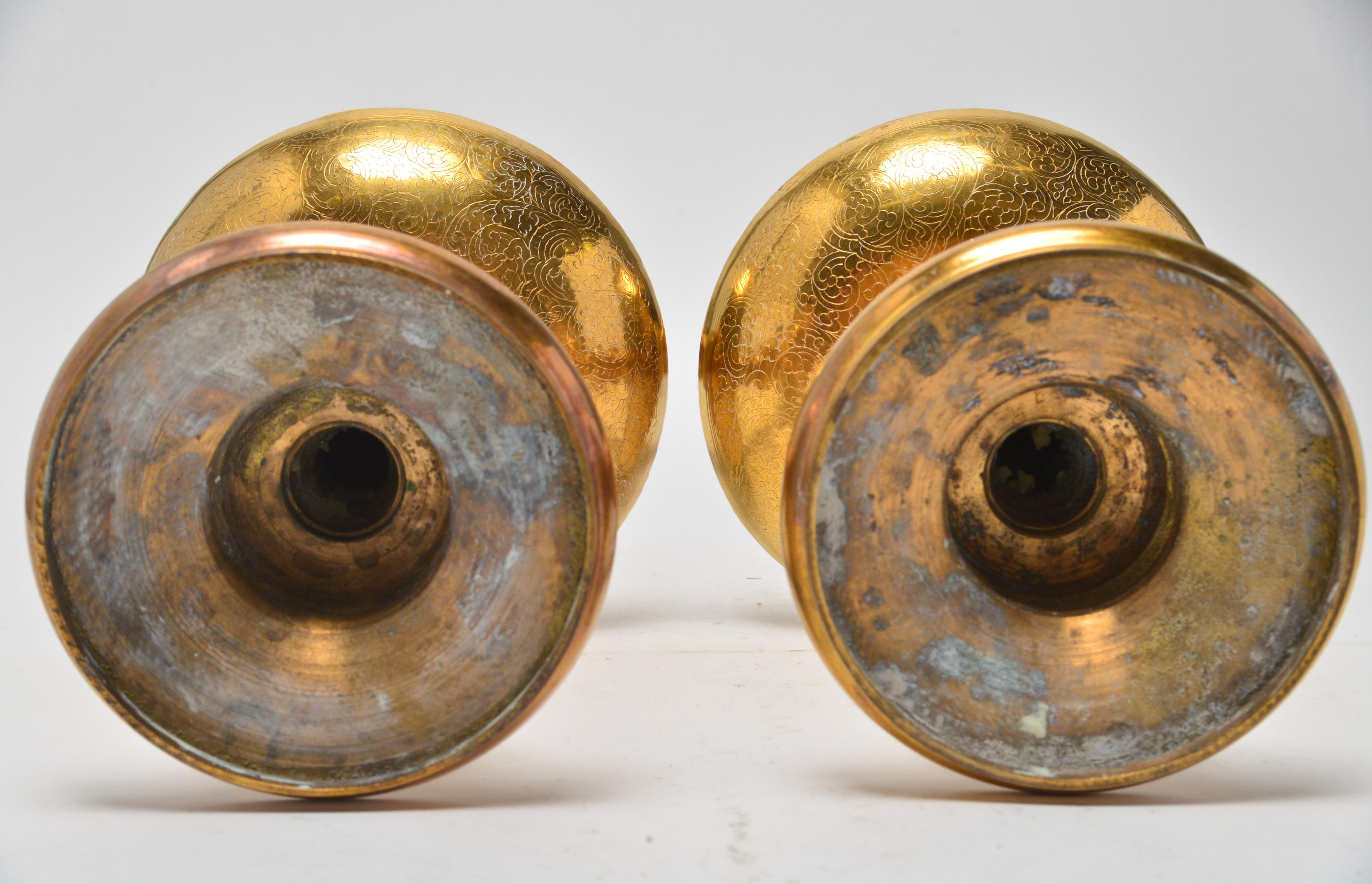 20th Century Indian Candlesticks in Engraved Brass